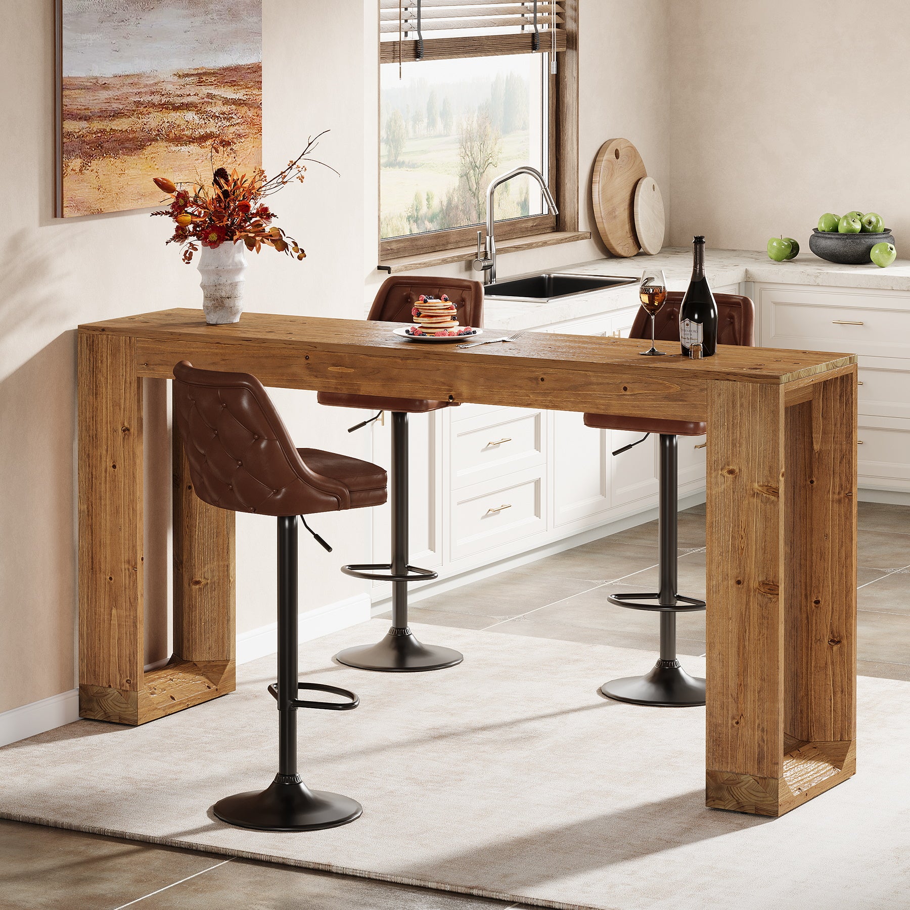 Tribesigns 63-Inch Solid Wood Counter Height Bar Table, Narrow Pub Dining Table for Kitchen and Home Bar - Image 7
