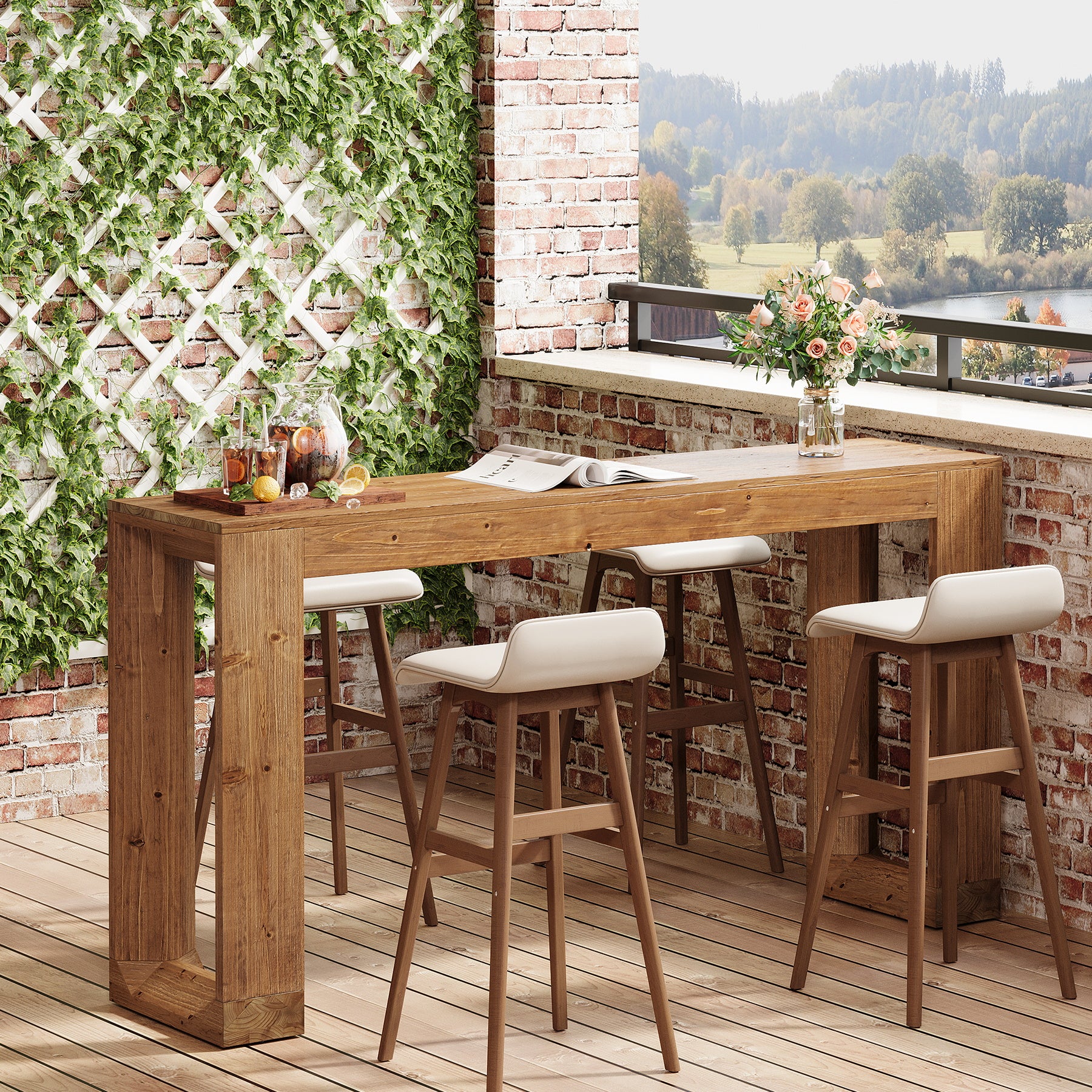Tribesigns 63-Inch Solid Wood Counter Height Bar Table, Narrow Pub Dining Table for Kitchen and Home Bar - Image 8