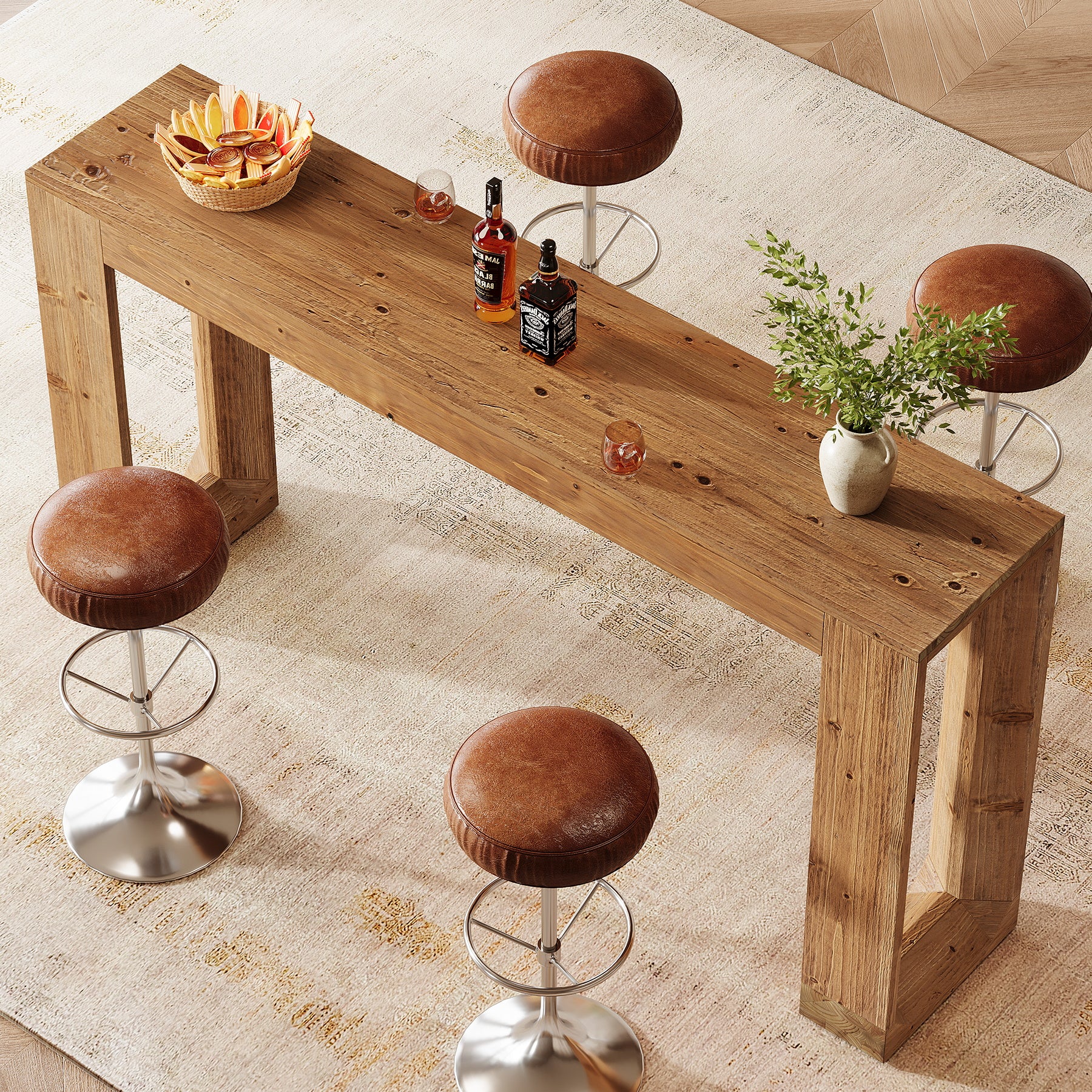 Tribesigns 63-Inch Solid Wood Counter Height Bar Table, Narrow Pub Dining Table for Kitchen and Home Bar - Image 9