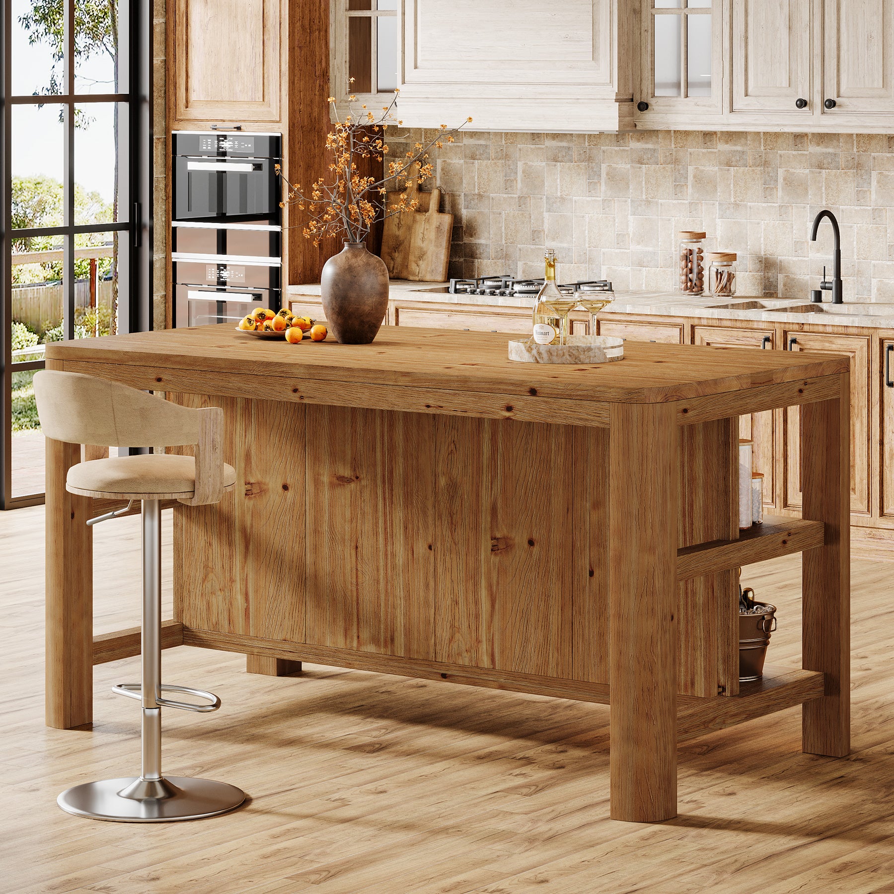 Tribesigns 63-Inch Rectangular Bar Table with Solid Wood Top and Storage Shelves, Counter Height Table for Home Bar - Image 6
