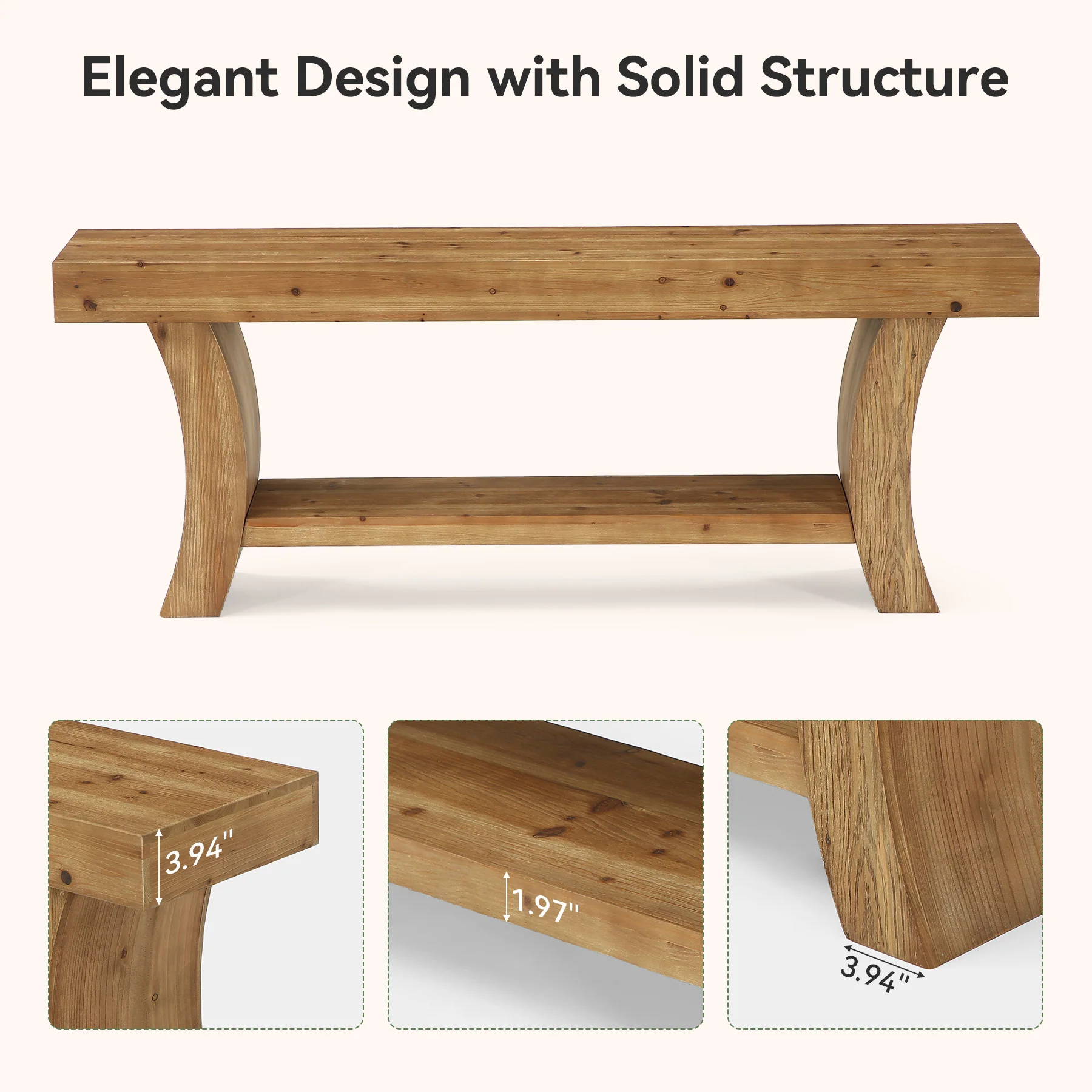 Tribesigns 63-Inch Solid Wood Console Table with Curved Legs and Storage Shelf, Farmhouse Sofa Table for Entryway Living Room and Behind Couch - Image 4