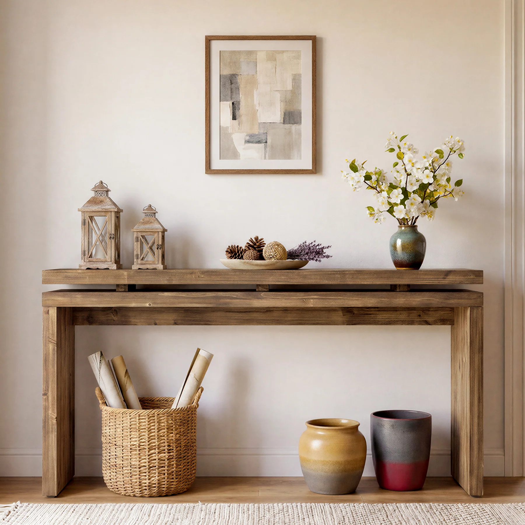 Tribesigns 63-Inch Solid Wood Console Table with Double-Layer Top, Farmhouse Sofa Table for Entryway Hallway and Behind Couch
