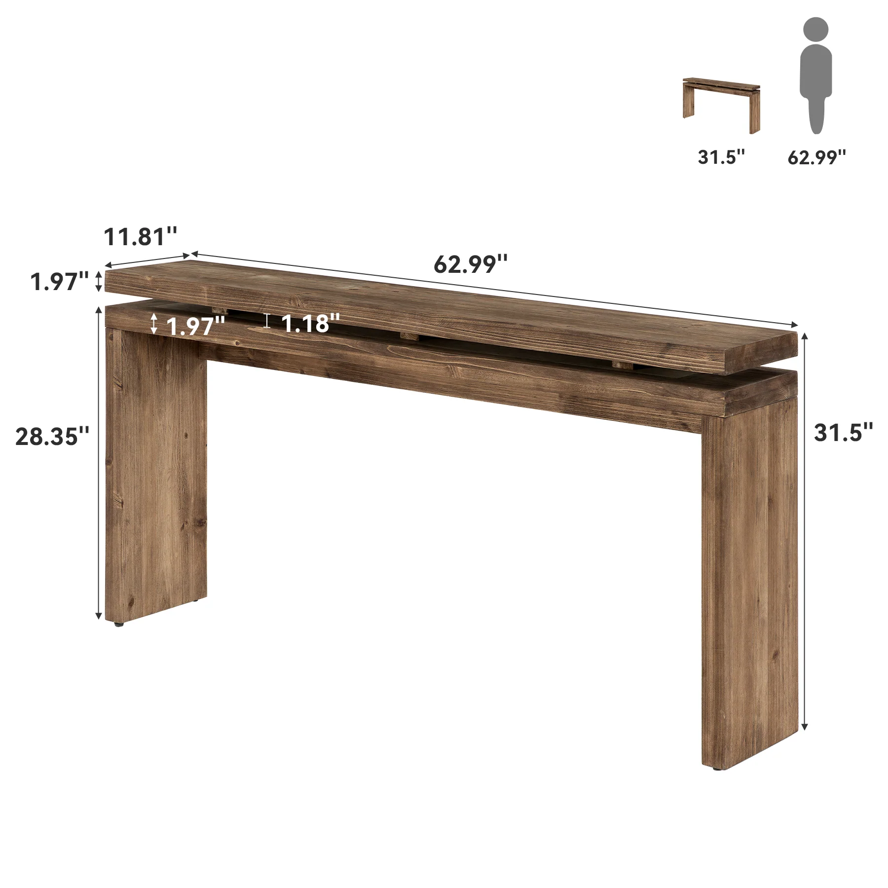 Tribesigns 63-Inch Solid Wood Console Table with Double-Layer Top, Farmhouse Sofa Table for Entryway Hallway and Behind Couch - Image 2