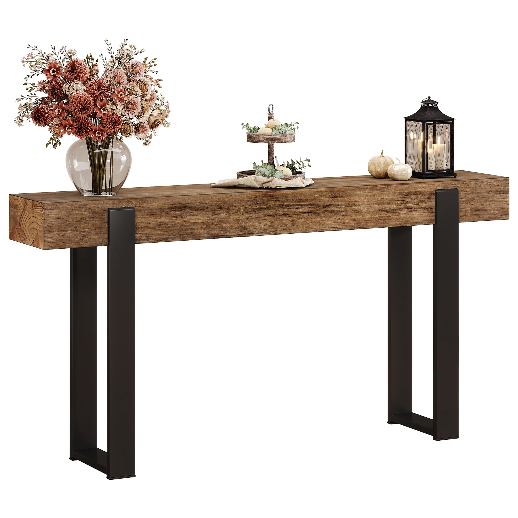 Tribesigns 63-Inch Solid Wood Sofa Table with Metal Support, Narrow Console Table for Behind Couch - Image 10
