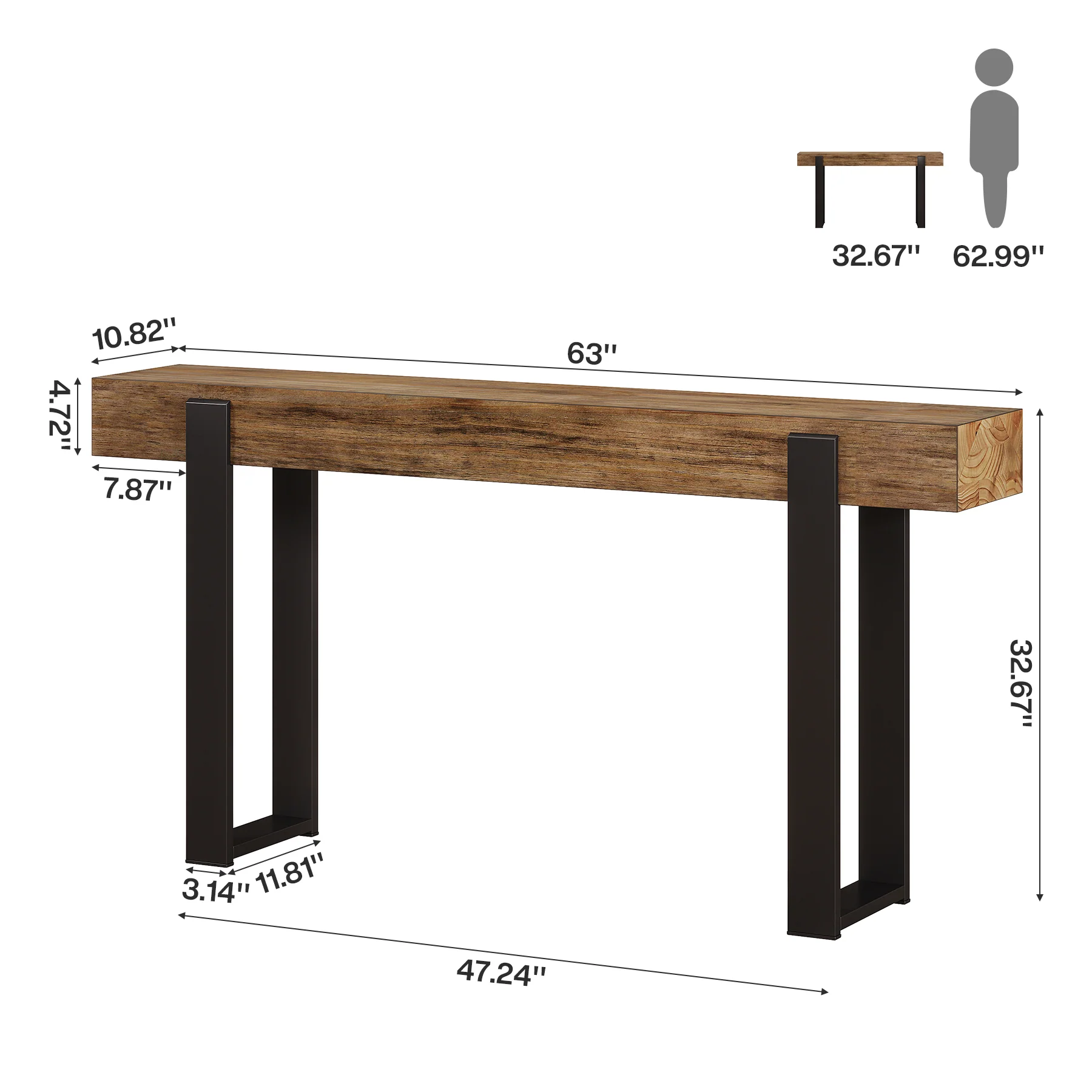 Tribesigns 63-Inch Solid Wood Sofa Table with Metal Support, Narrow Console Table for Behind Couch - Image 2