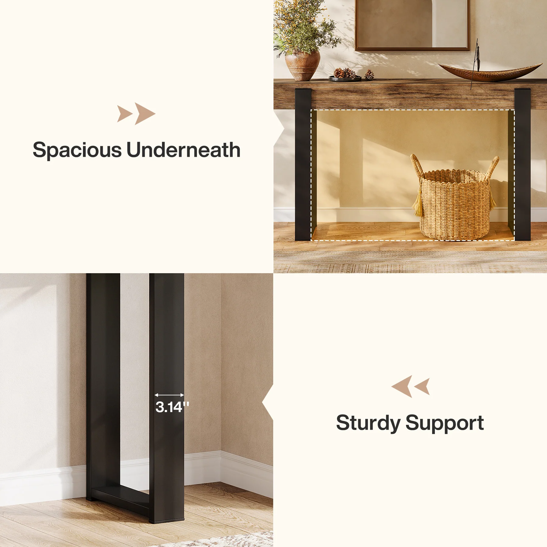 Tribesigns 63-Inch Solid Wood Sofa Table with Metal Support, Narrow Console Table for Behind Couch - Image 4