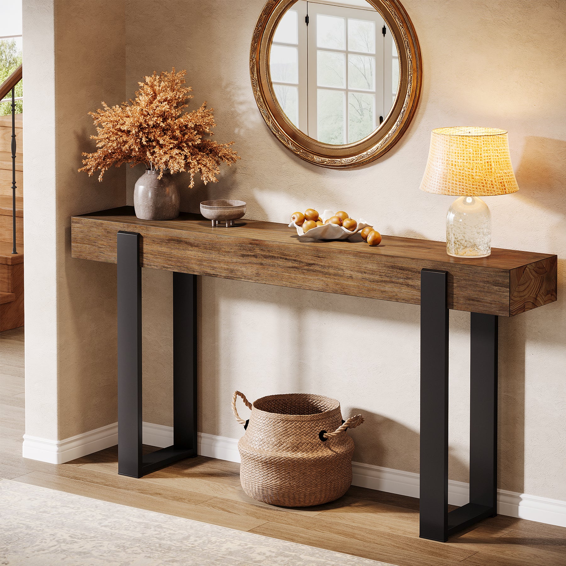 Tribesigns 63-Inch Solid Wood Sofa Table with Metal Support, Narrow Console Table for Behind Couch - Image 5