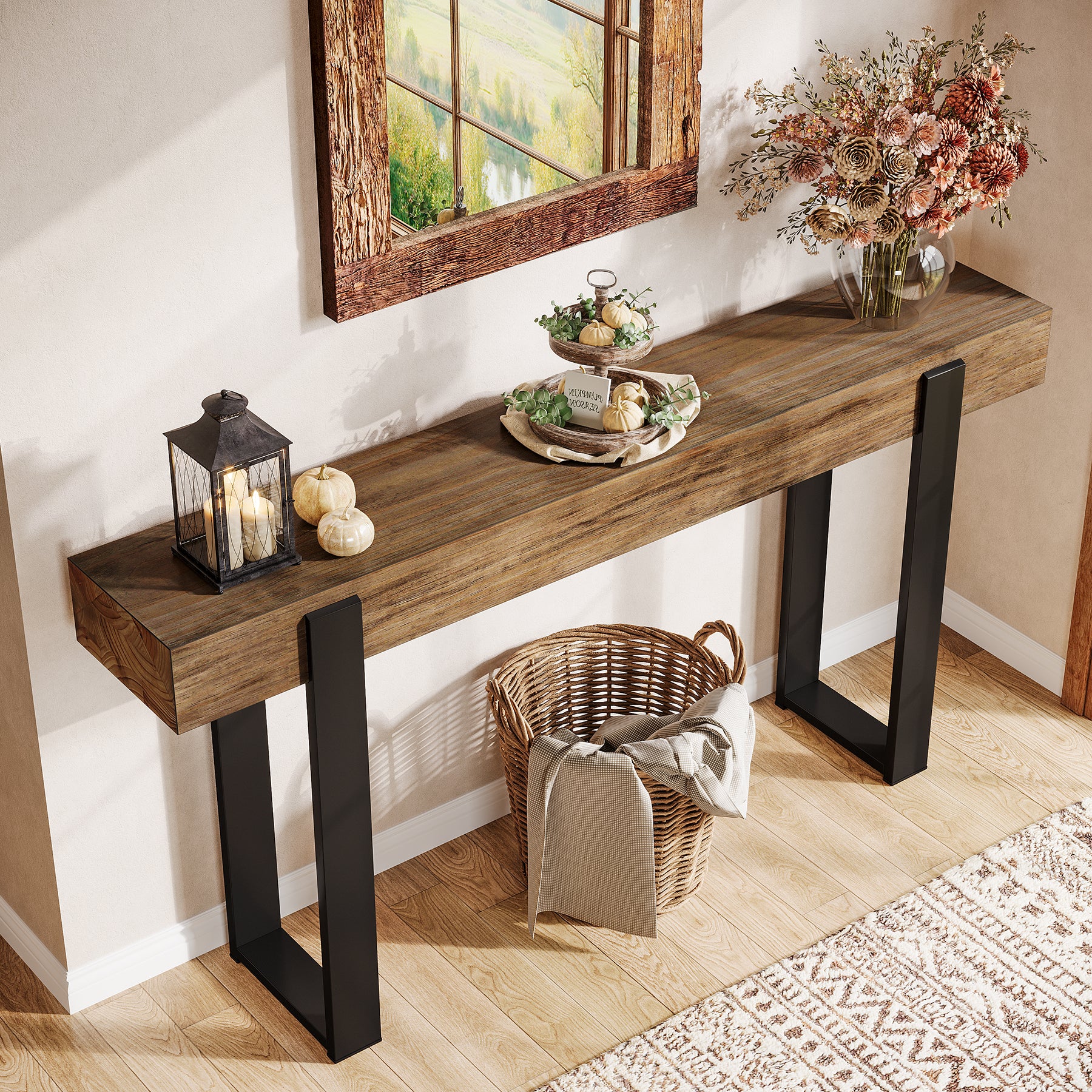 Tribesigns 63-Inch Solid Wood Sofa Table with Metal Support, Narrow Console Table for Behind Couch - Image 7