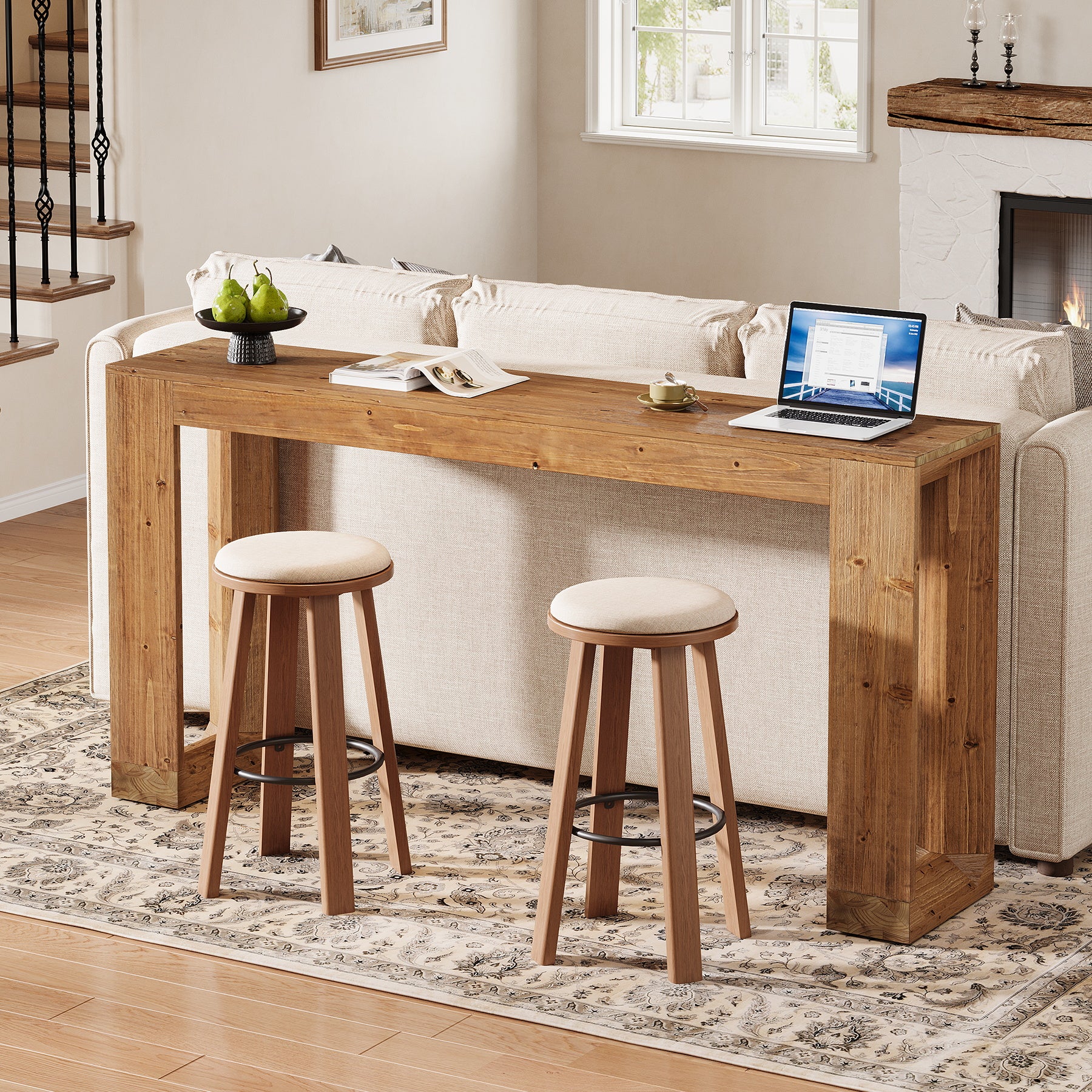 Tribesigns 63-Inch Farmhouse Console Table with Reinforced Base, Solid Wood Sofa Table for Entryway Study and Living Room - Image 10
