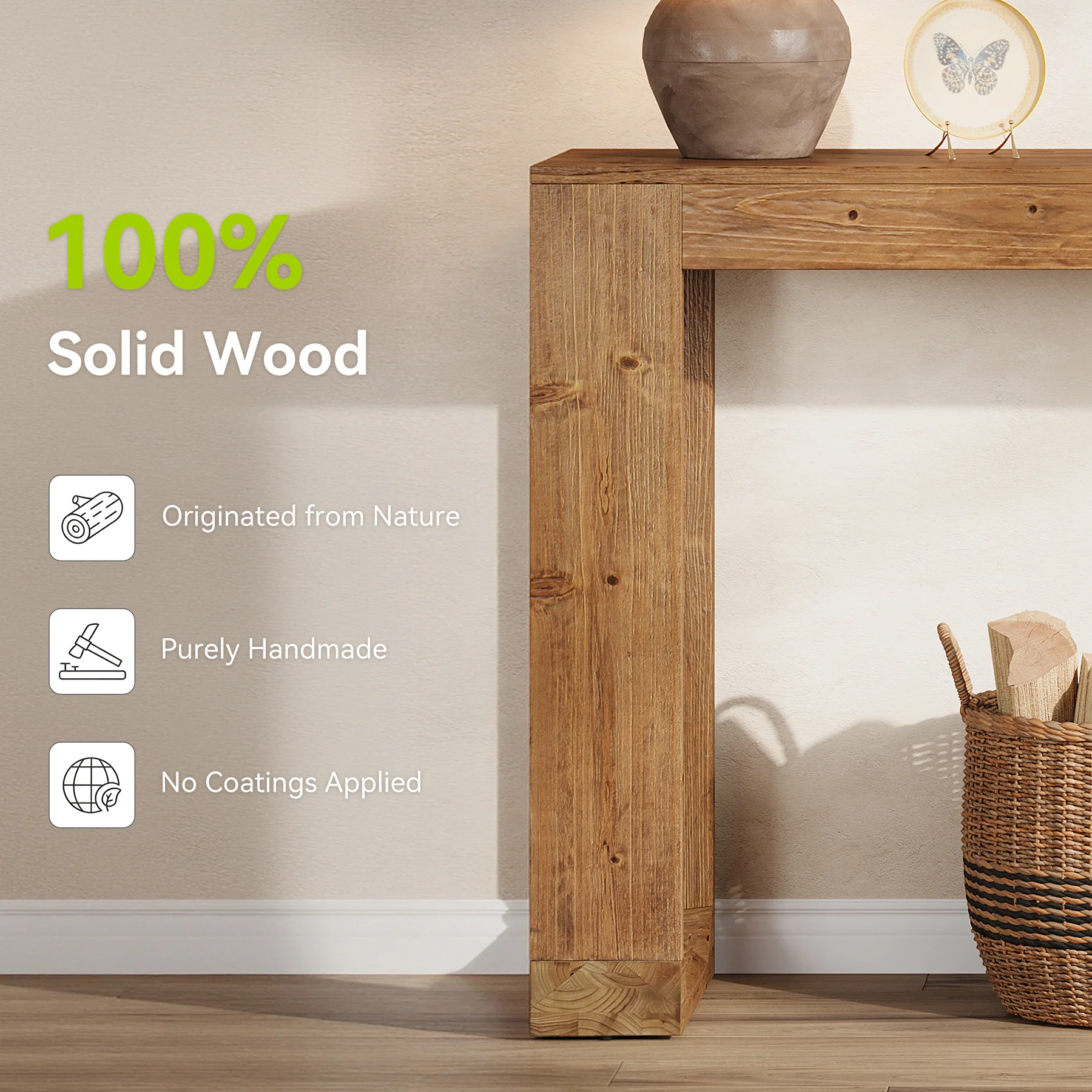 Tribesigns 63-Inch Farmhouse Console Table with Reinforced Base, Solid Wood Sofa Table for Entryway Study and Living Room - Image 3