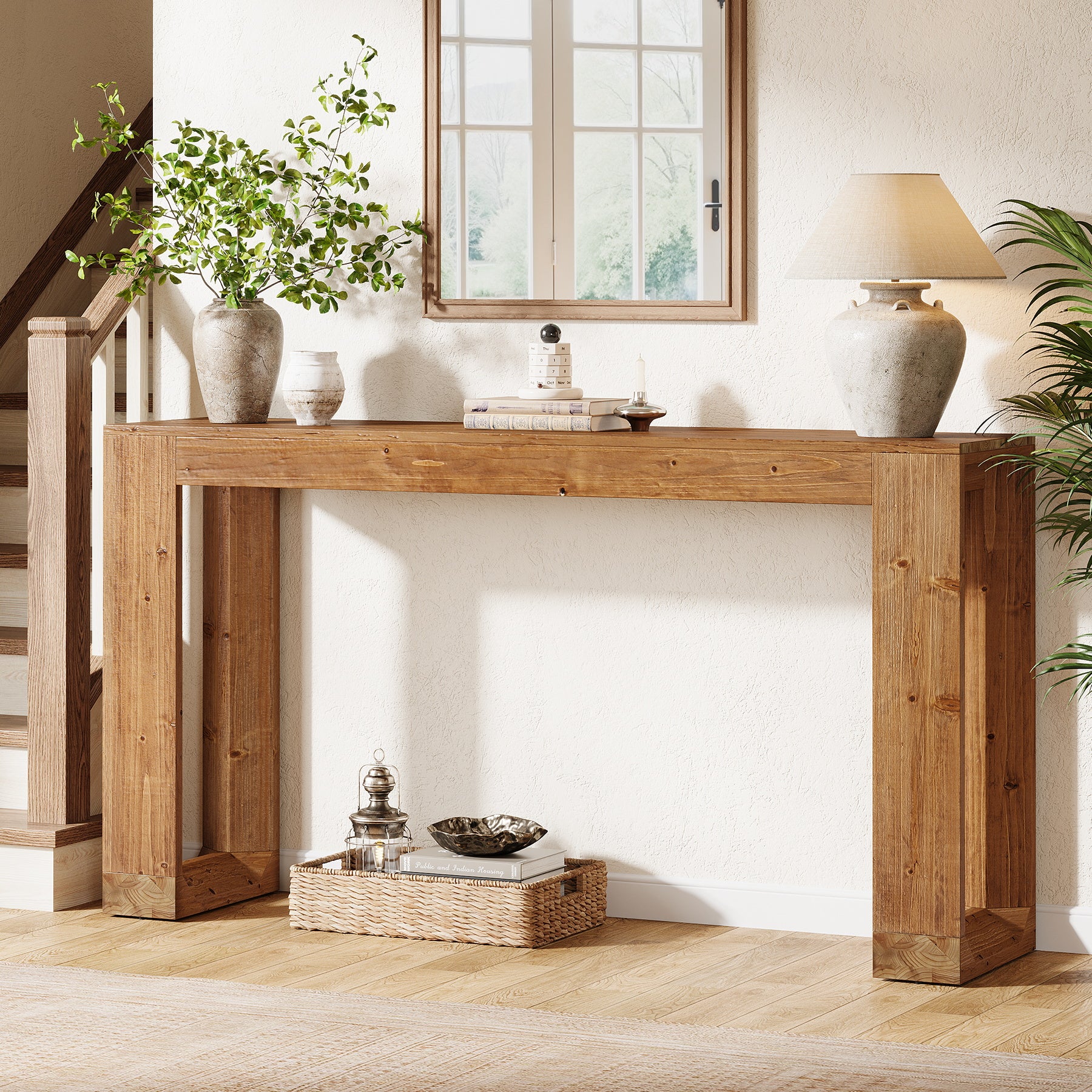 Tribesigns 63-Inch Farmhouse Console Table with Reinforced Base, Solid Wood Sofa Table for Entryway Study and Living Room - Image 6