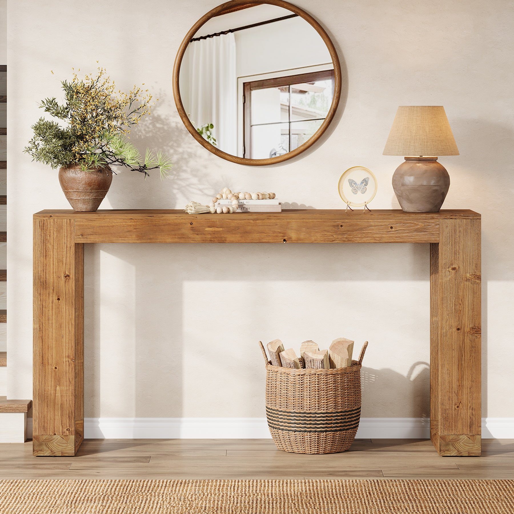 Tribesigns 63-Inch Farmhouse Console Table with Reinforced Base, Solid Wood Sofa Table for Entryway Study and Living Room - Image 7