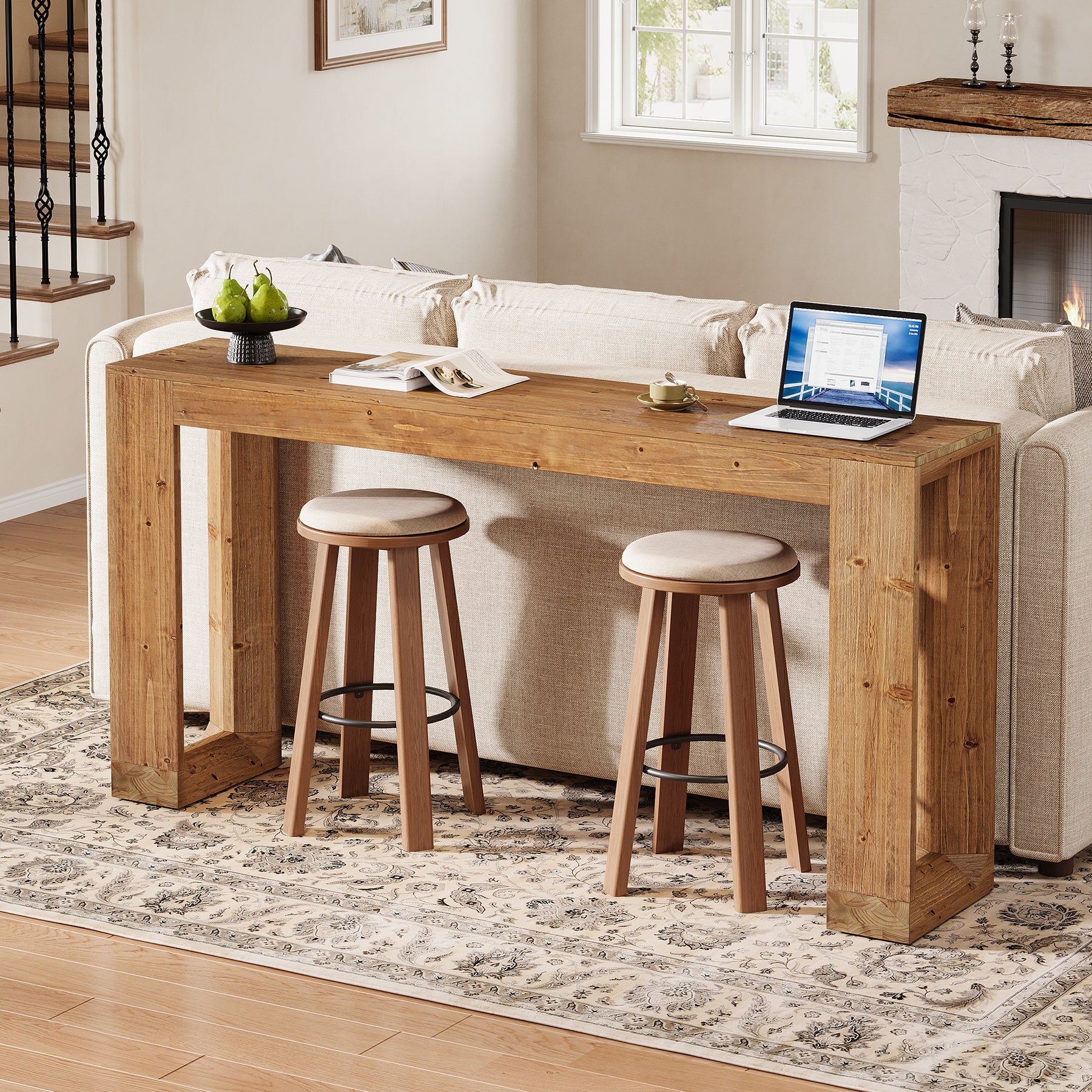 Tribesigns 63-Inch Farmhouse Console Table with Reinforced Base, Solid Wood Sofa Table for Entryway Study and Living Room - Image 9