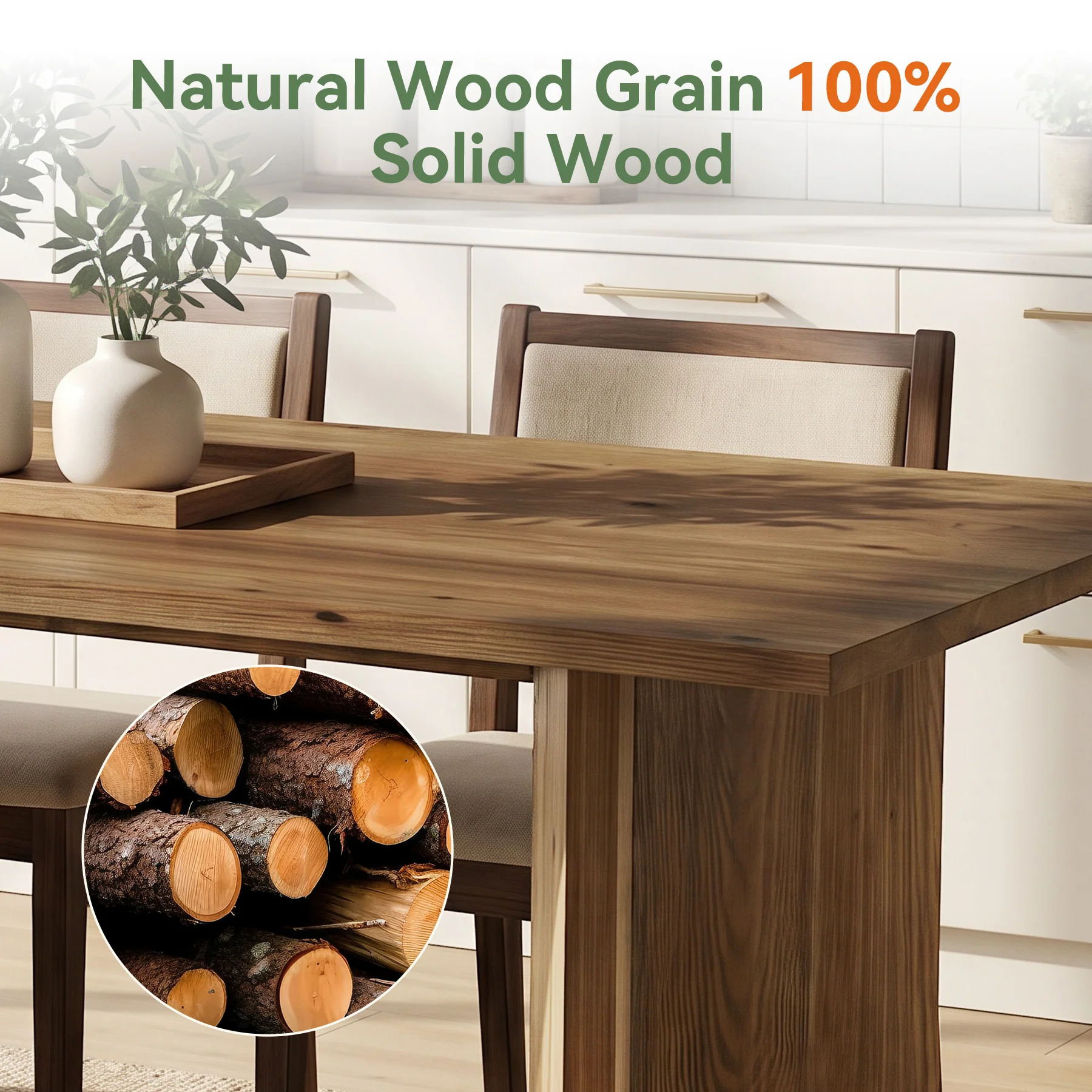 63-Inch Solid Wood Dining Table for 4-6 People with Clamp-Style Legs, Farmhouse Rectangular Kitchen Table - Image 4