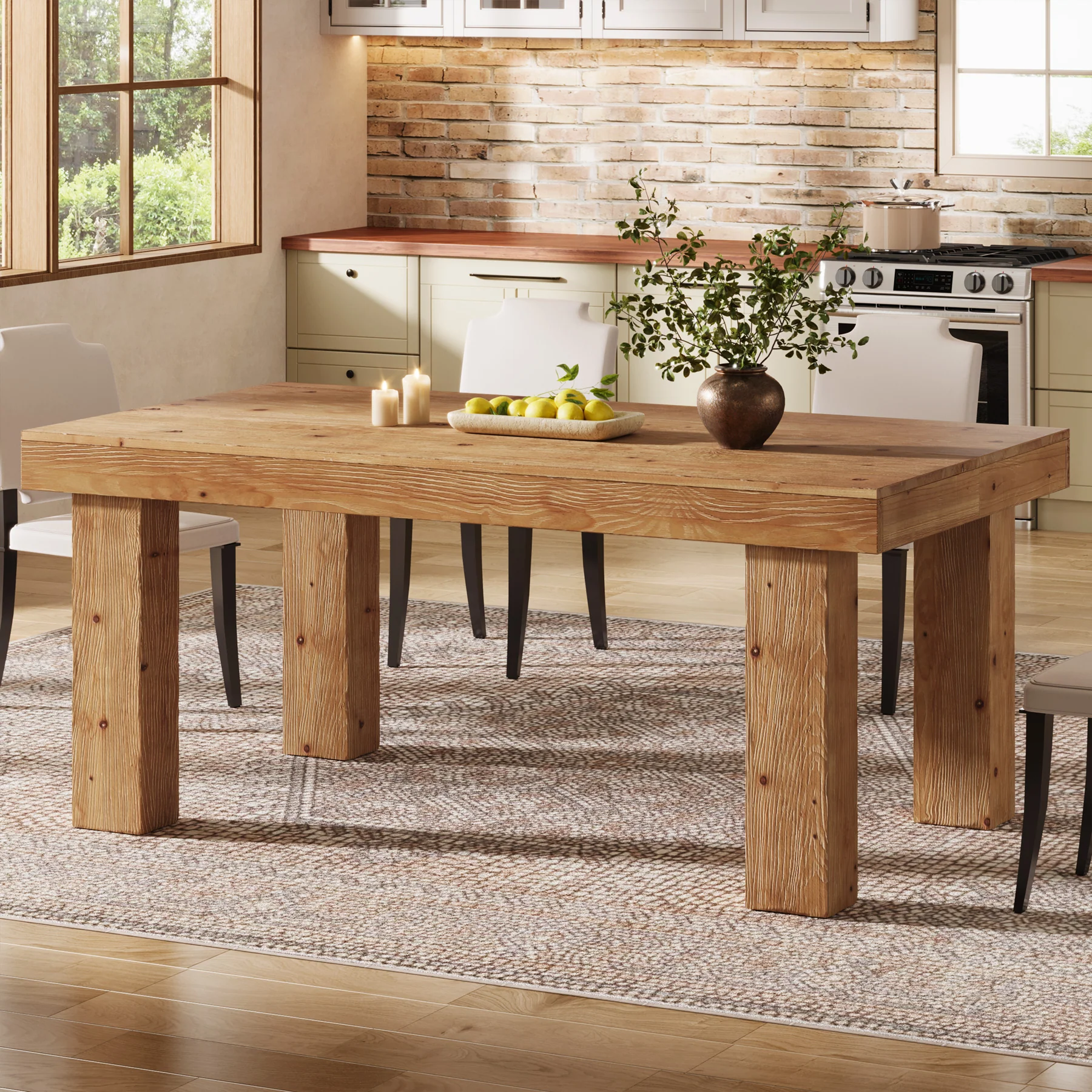Tribesigns 63-Inch Solid Wood Kitchen Table for 4-6 People, Farmhouse Dining Table with Thick Tabletop - Image 10