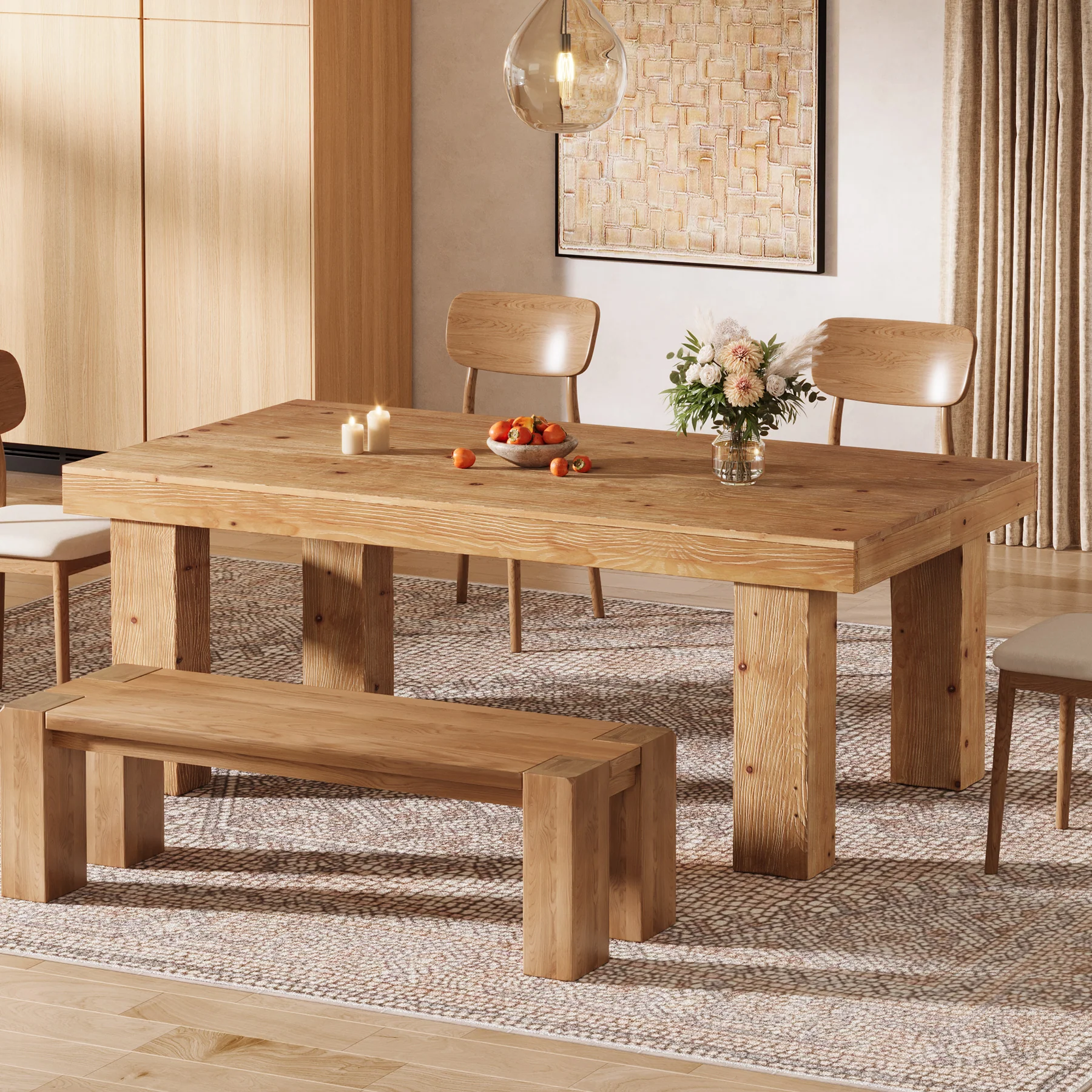 Tribesigns 63-Inch Solid Wood Kitchen Table for 4-6 People, Farmhouse Dining Table with Thick Tabletop - Image 5