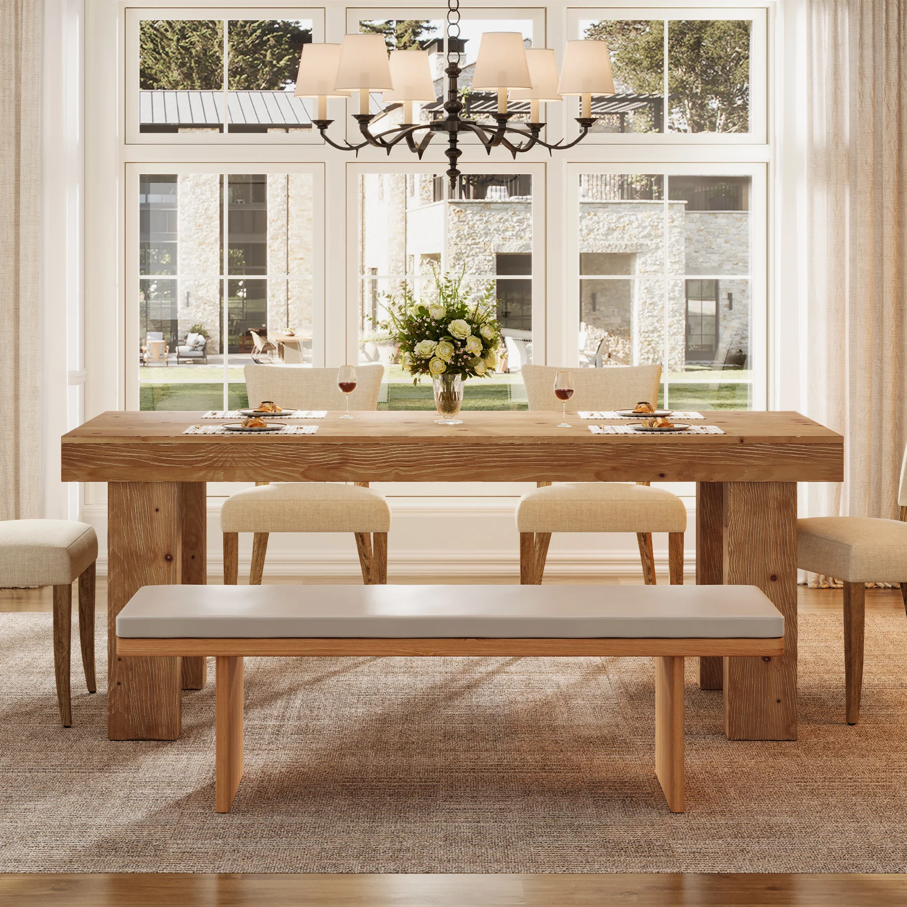 Tribesigns 63-Inch Solid Wood Kitchen Table for 4-6 People, Farmhouse Dining Table with Thick Tabletop - Image 6