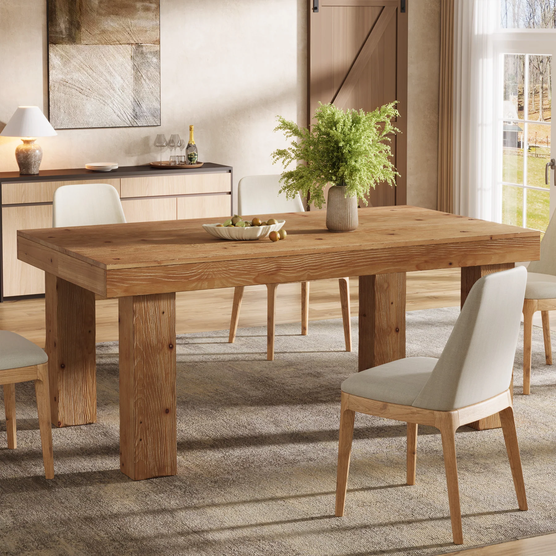 Tribesigns 63-Inch Solid Wood Kitchen Table for 4-6 People, Farmhouse Dining Table with Thick Tabletop - Image 7