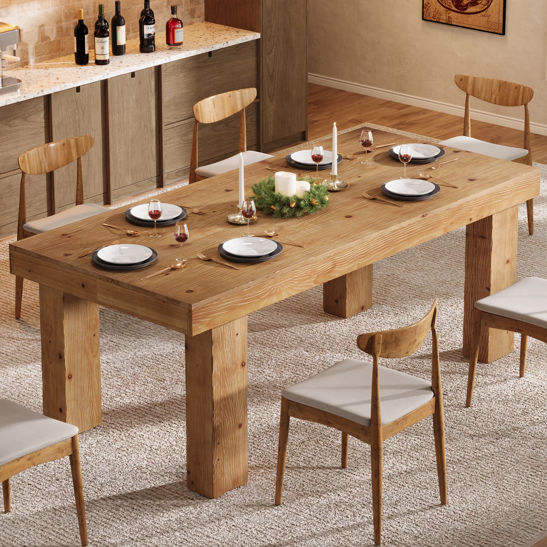 Tribesigns 63-Inch Solid Wood Kitchen Table for 4-6 People, Farmhouse Dining Table with Thick Tabletop - Image 8