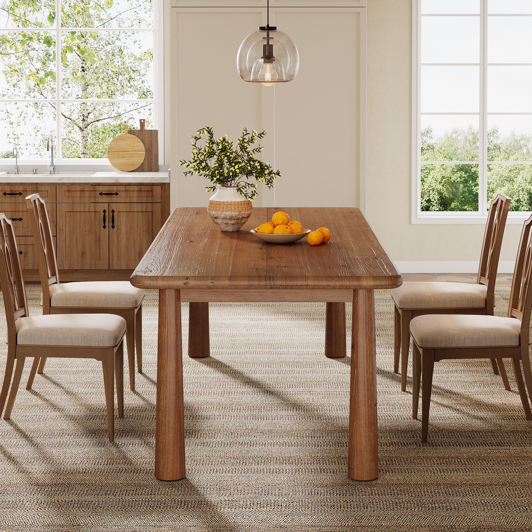 63-Inch Solid Wood Dining Table for 4 to 6 People, Farmhouse Rectangular Kitchen Table with 400 lb Capacity for Dining Room and Kitchen - Image 10
