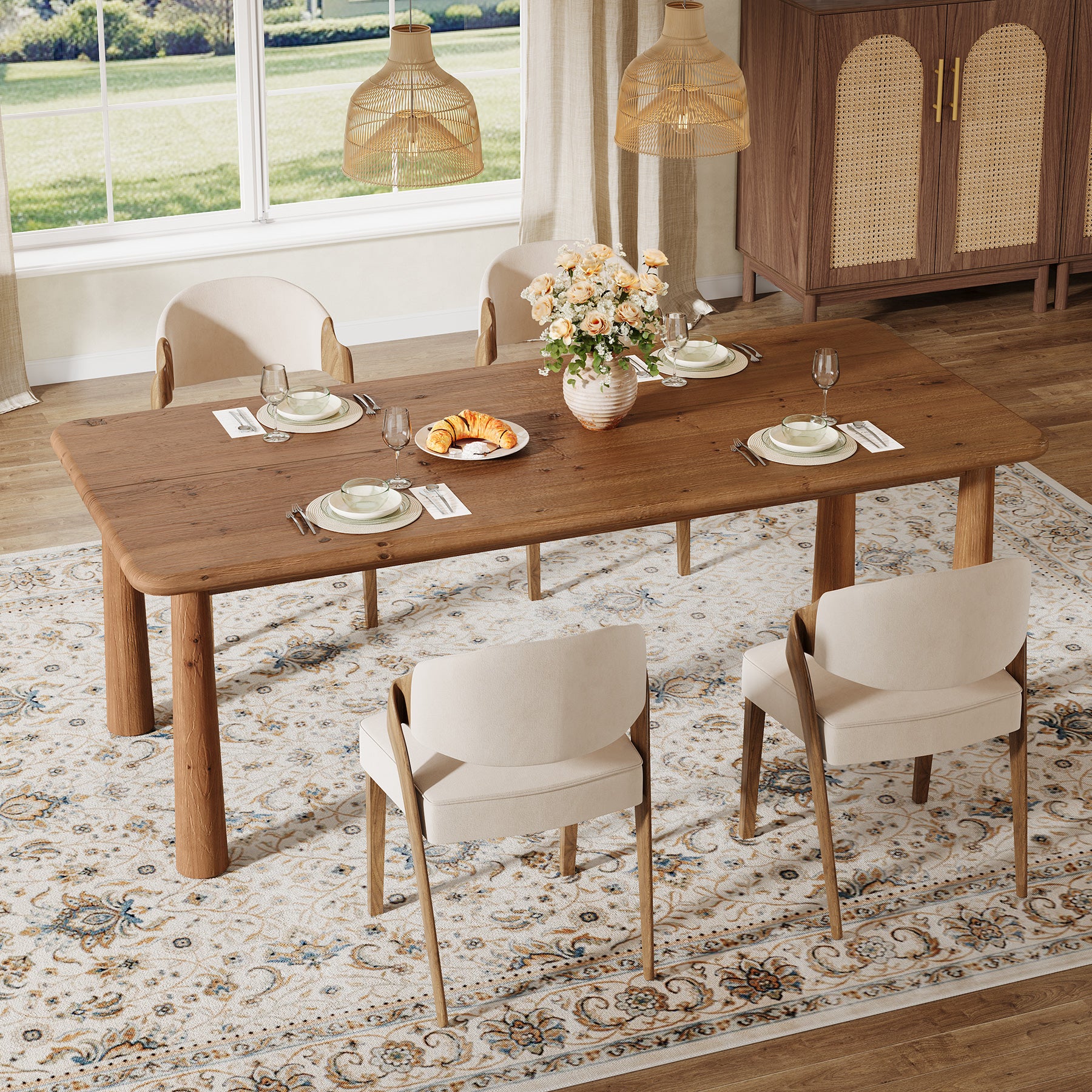 63-Inch Solid Wood Dining Table for 4 to 6 People, Farmhouse Rectangular Kitchen Table with 400 lb Capacity for Dining Room and Kitchen - Image 11
