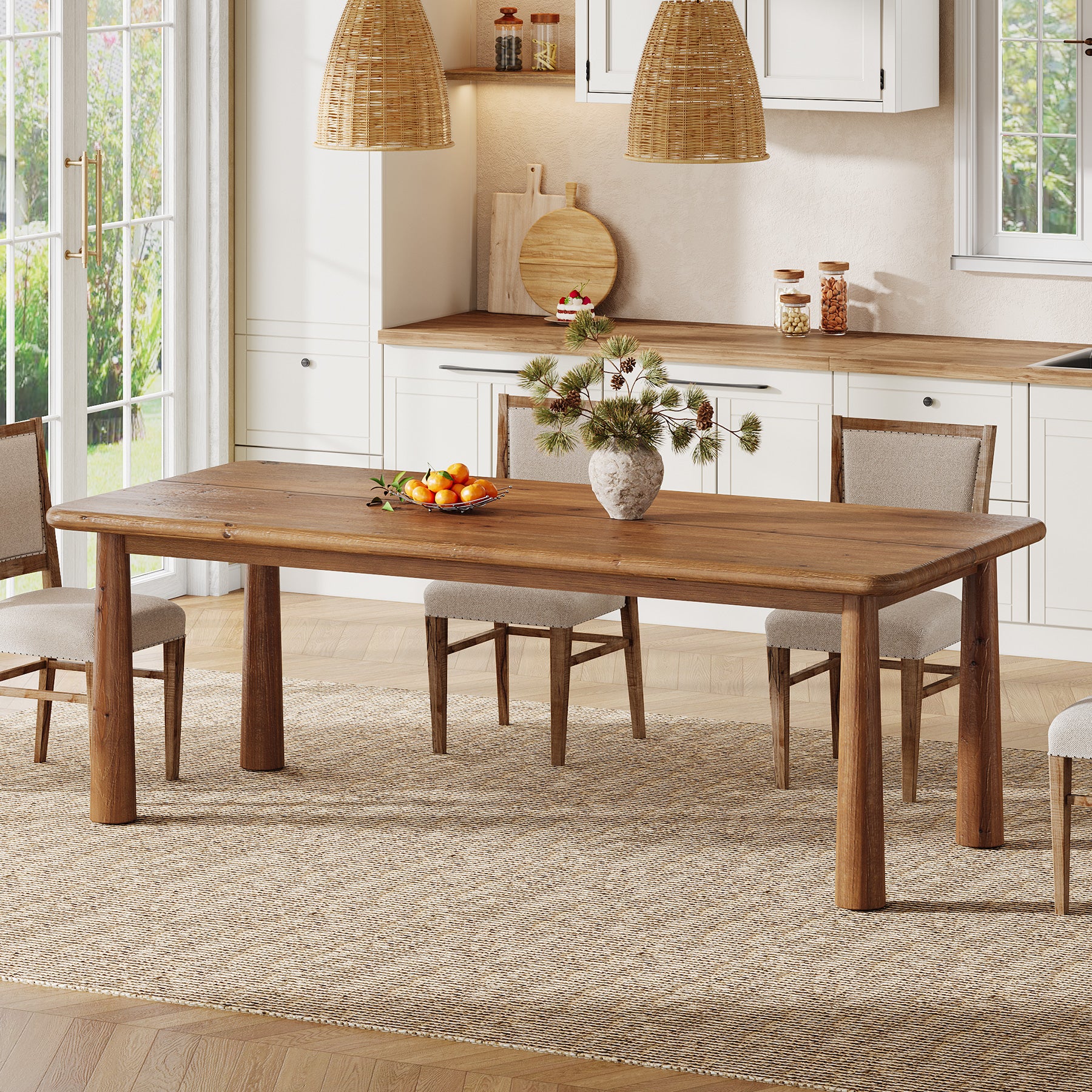 63-Inch Solid Wood Dining Table for 4 to 6 People, Farmhouse Rectangular Kitchen Table with 400 lb Capacity for Dining Room and Kitchen - Image 12
