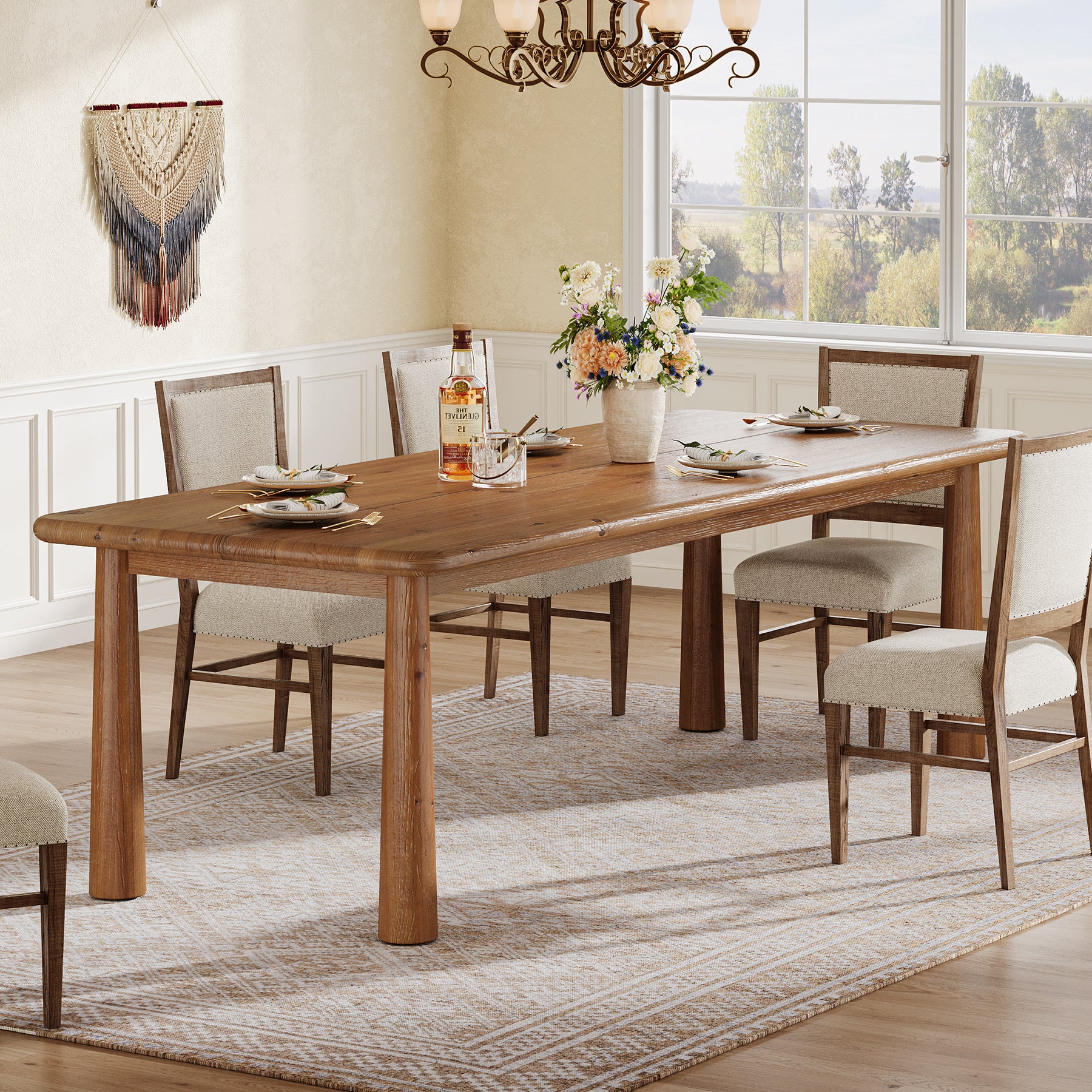 63-Inch Solid Wood Dining Table for 4 to 6 People, Farmhouse Rectangular Kitchen Table with 400 lb Capacity for Dining Room and Kitchen - Image 13