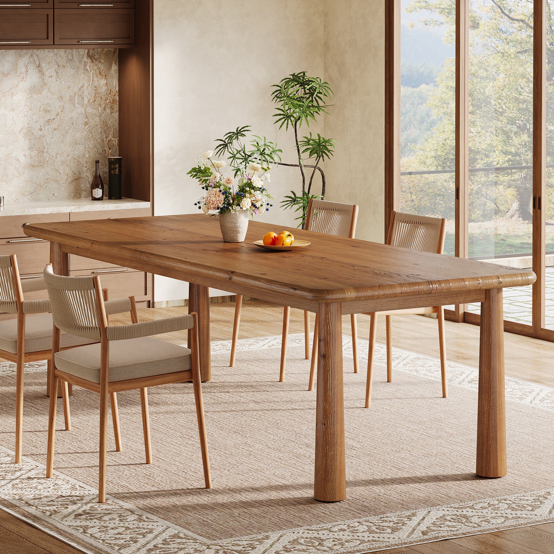 63-Inch Solid Wood Dining Table for 4 to 6 People, Farmhouse Rectangular Kitchen Table with 400 lb Capacity for Dining Room and Kitchen - Image 6