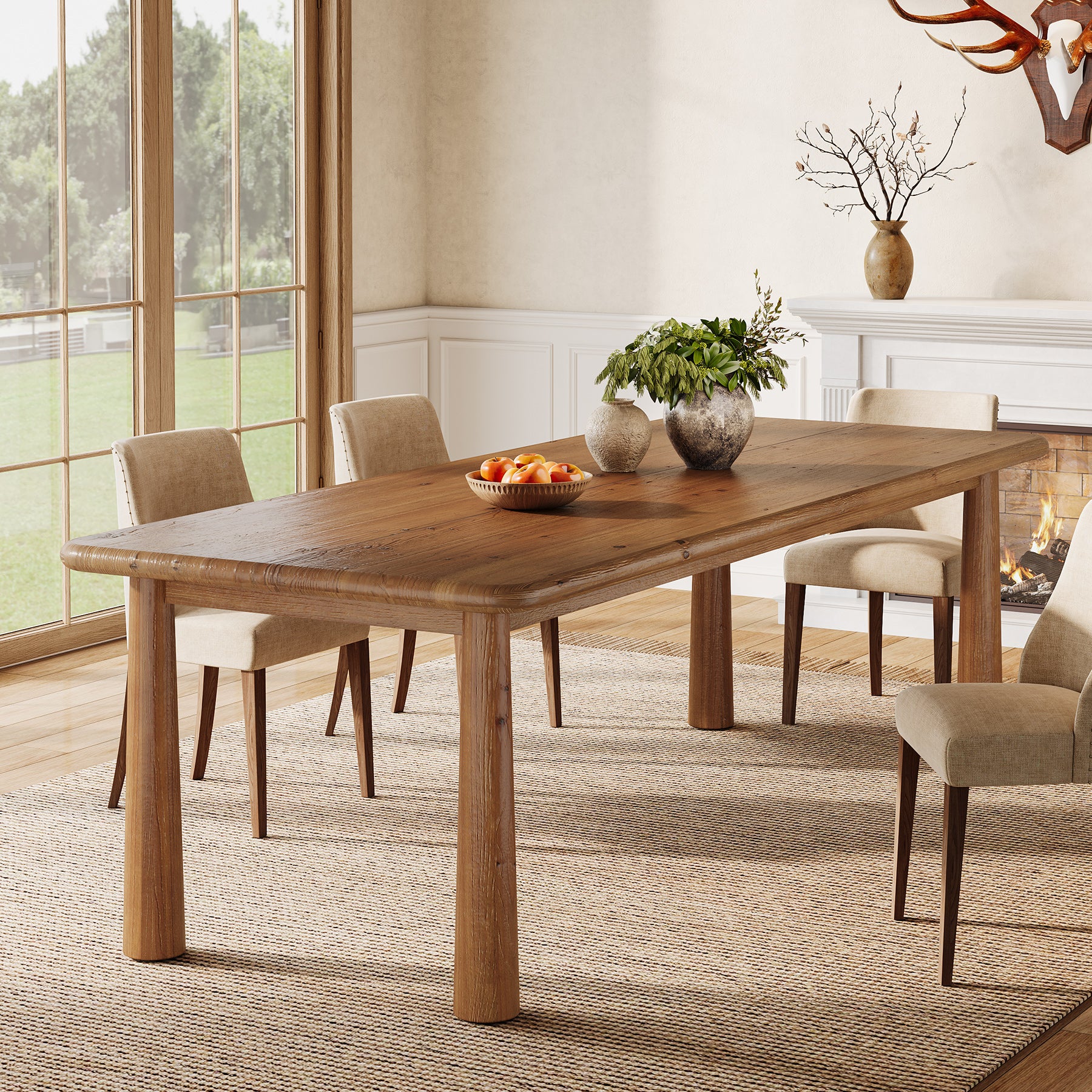 63-Inch Solid Wood Dining Table for 4 to 6 People, Farmhouse Rectangular Kitchen Table with 400 lb Capacity for Dining Room and Kitchen - Image 8