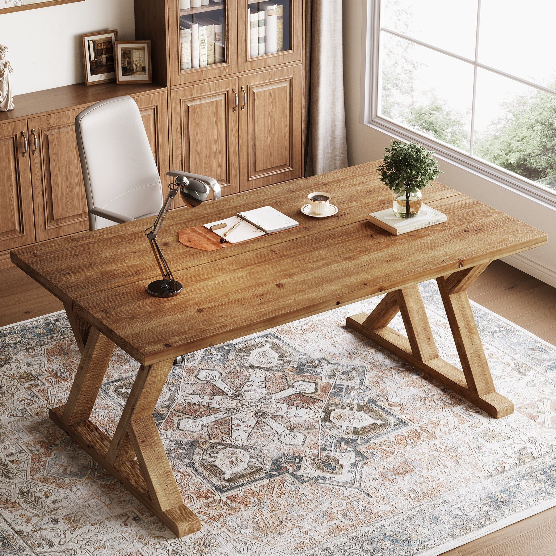 Tribesigns 63-Inch Solid Wood Executive Desk with X-Shaped Legs, Large Farmhouse Computer Desk for Home Office