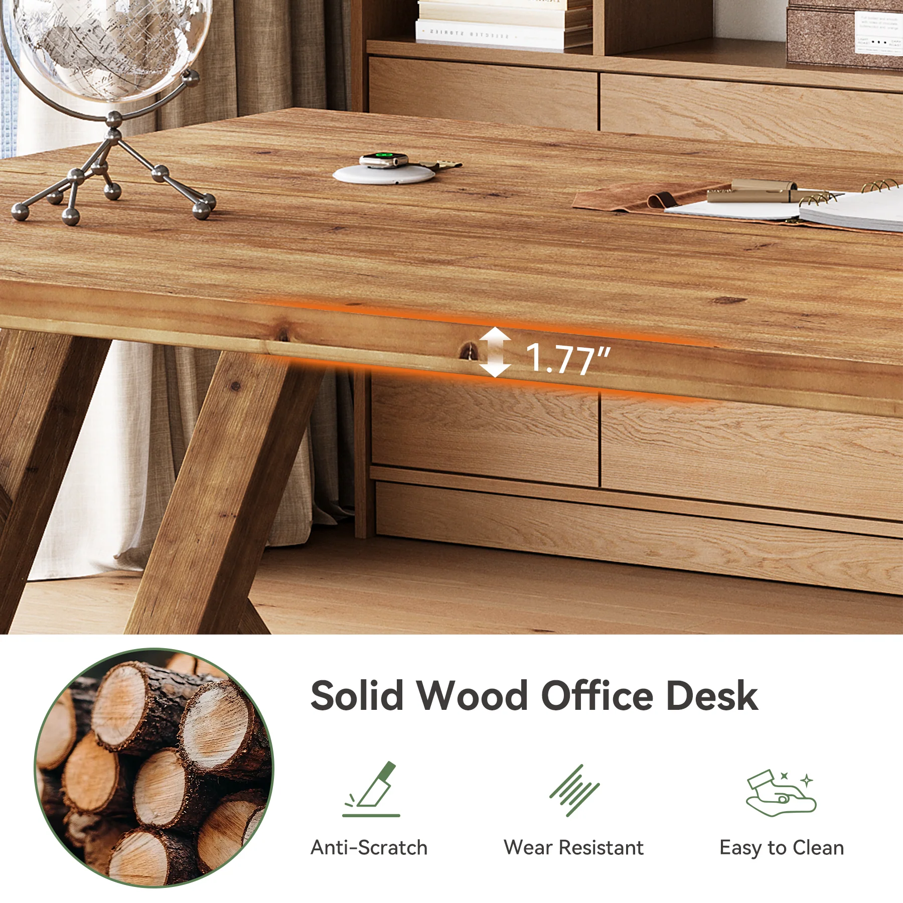 Tribesigns 63-Inch Solid Wood Executive Desk with X-Shaped Legs, Large Farmhouse Computer Desk for Home Office - Image 4