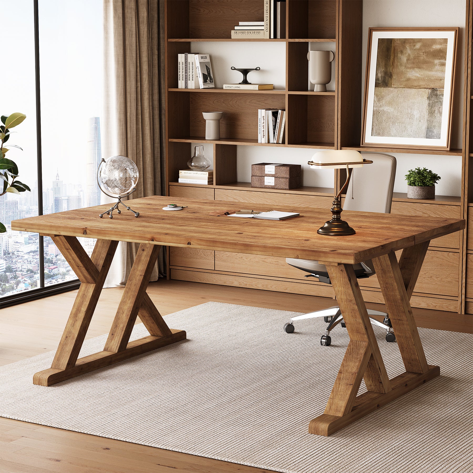 Tribesigns 63-Inch Solid Wood Executive Desk with X-Shaped Legs, Large Farmhouse Computer Desk for Home Office - Image 5
