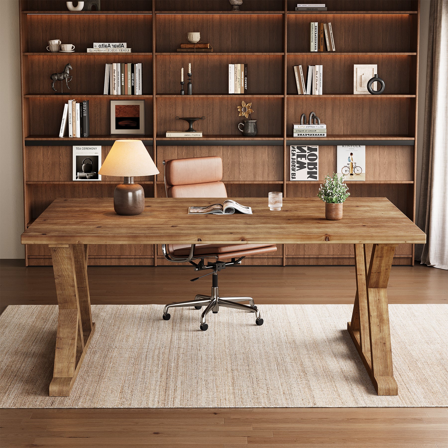 Tribesigns 63-Inch Solid Wood Executive Desk with X-Shaped Legs, Large Farmhouse Computer Desk for Home Office - Image 7