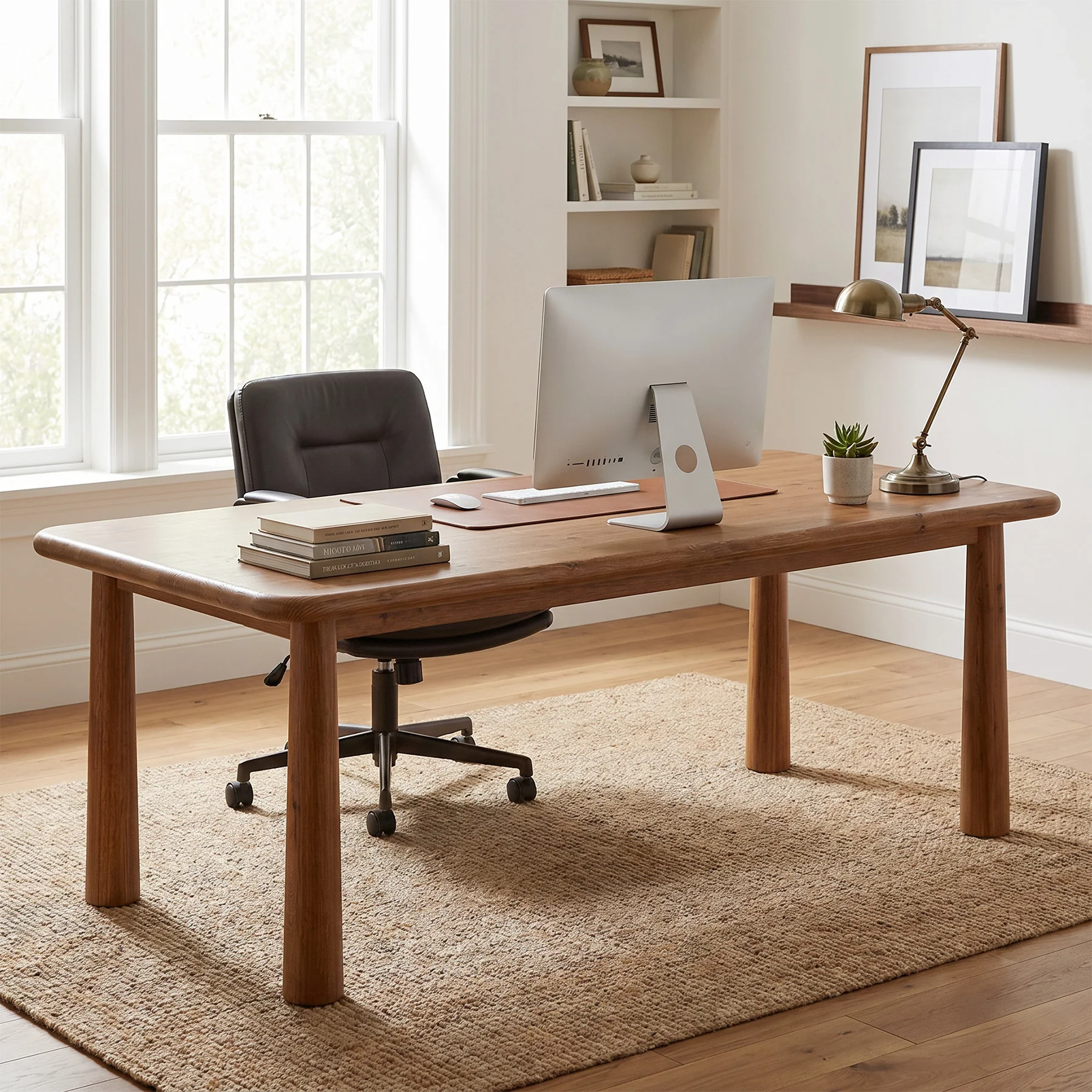 63-Inch Solid Wood Executive Desk with Heavy Duty Legs, Large Office Computer Desk for Home Office