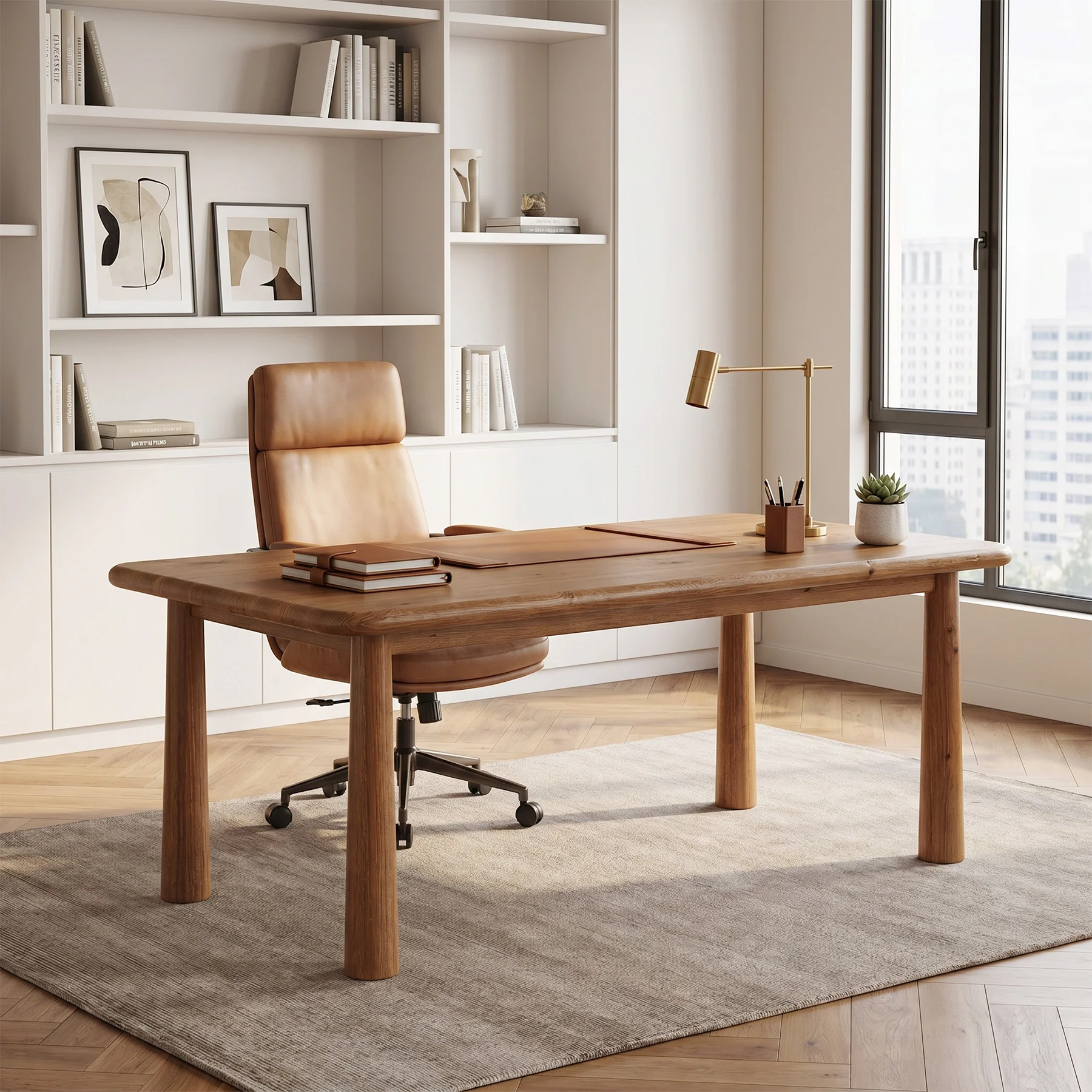 63-Inch Solid Wood Executive Desk with Heavy Duty Legs, Large Office Computer Desk for Home Office - Image 3