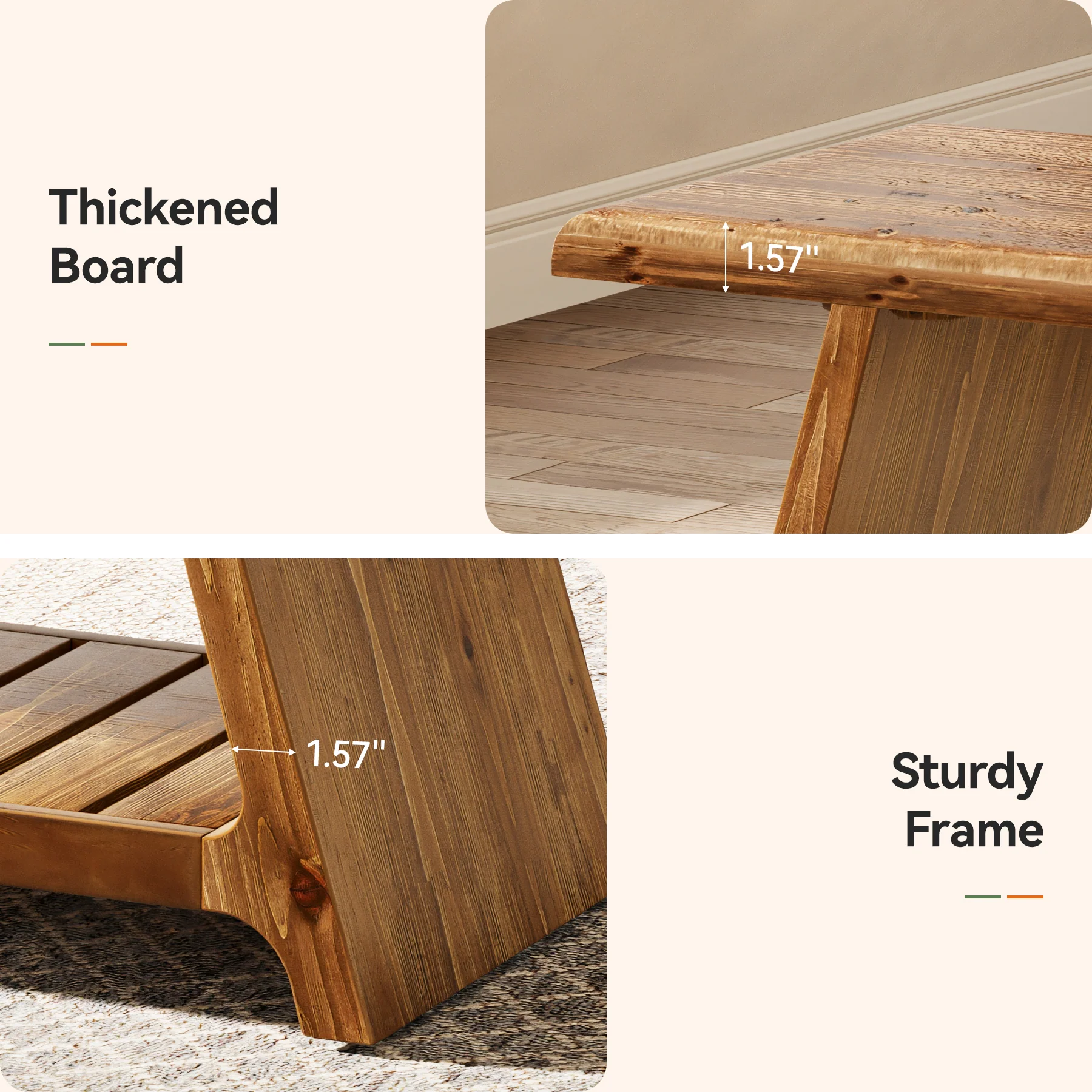Tribesigns 63-Inch Solid Wood Entryway Bench with Lower Shoe Storage Shelf, Farmhouse End of Bed Bench for Hallway - Image 4