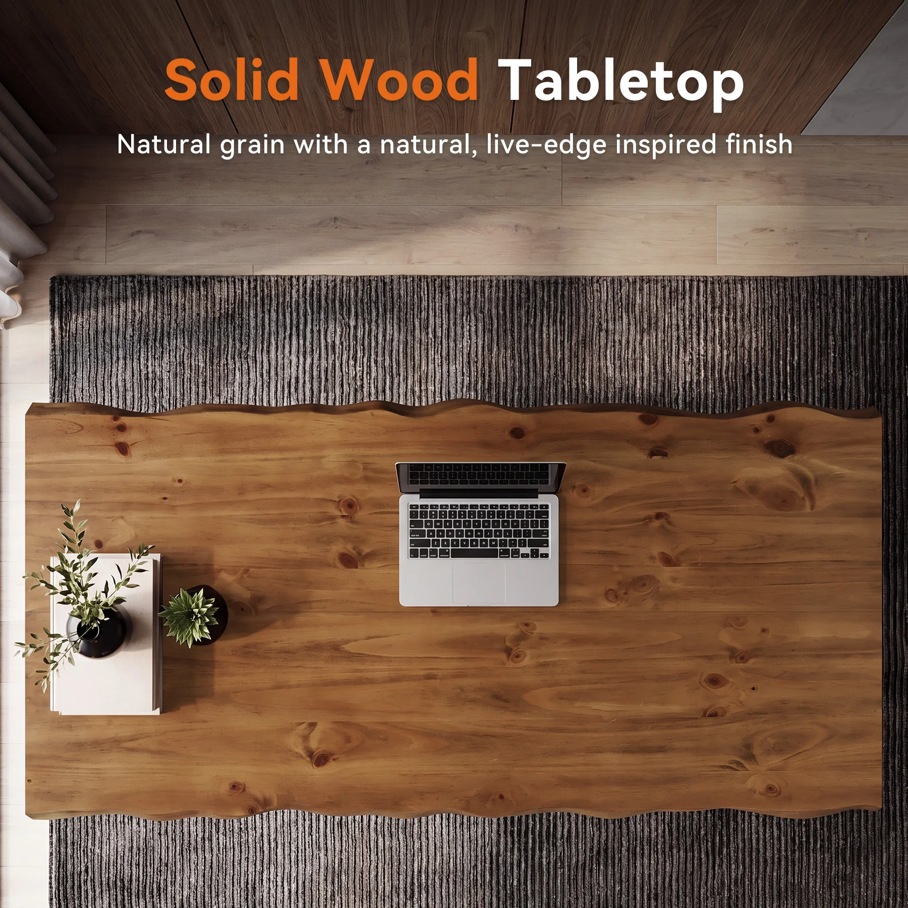 Tribesigns 63-Inch Solid Wood Home Office Desk with Live-Edge Inspired Top, Industrial Writing Desk with Metal Frame for Study and Work - Image 3