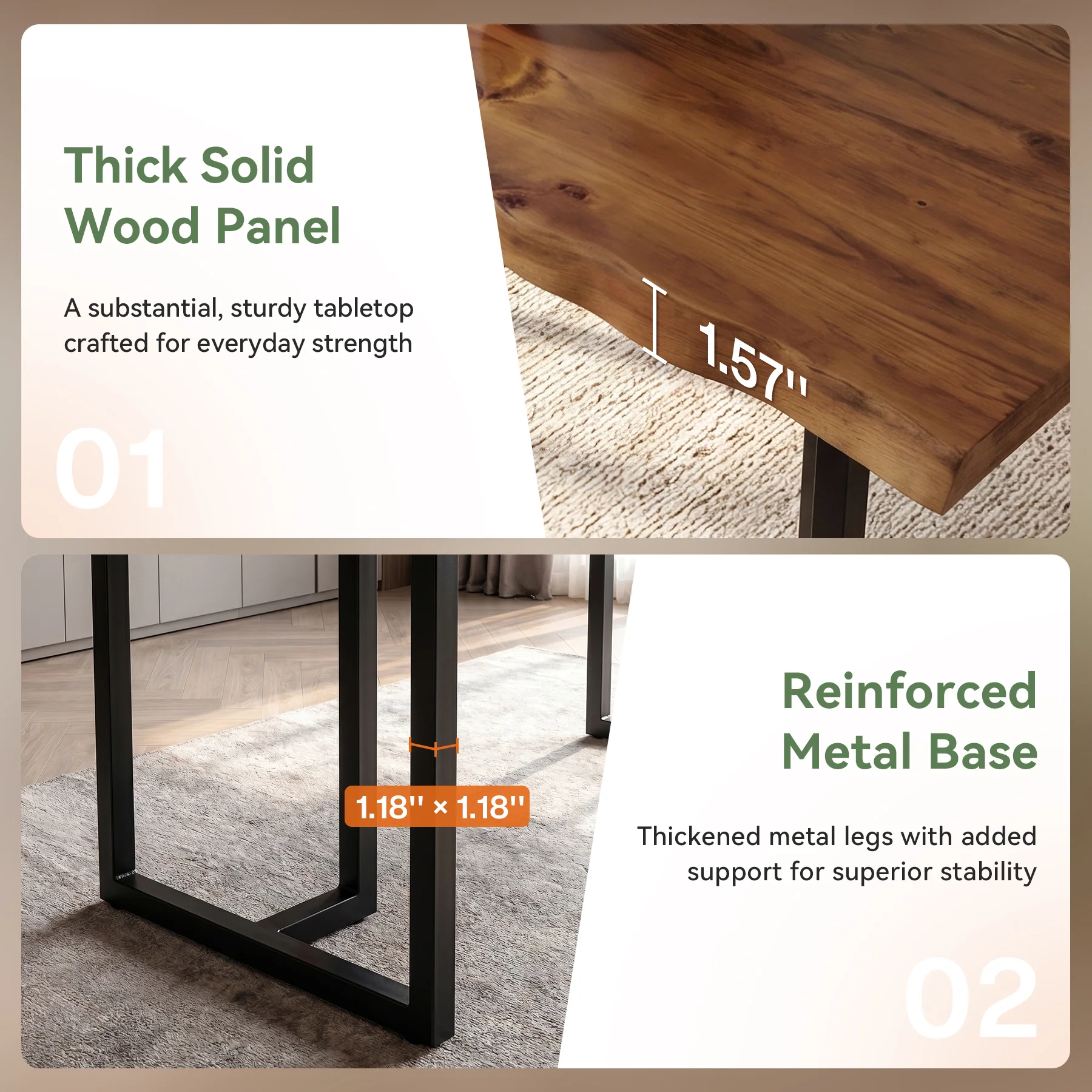 Tribesigns 63-Inch Solid Wood Home Office Desk with Live-Edge Inspired Top, Industrial Writing Desk with Metal Frame for Study and Work - Image 4