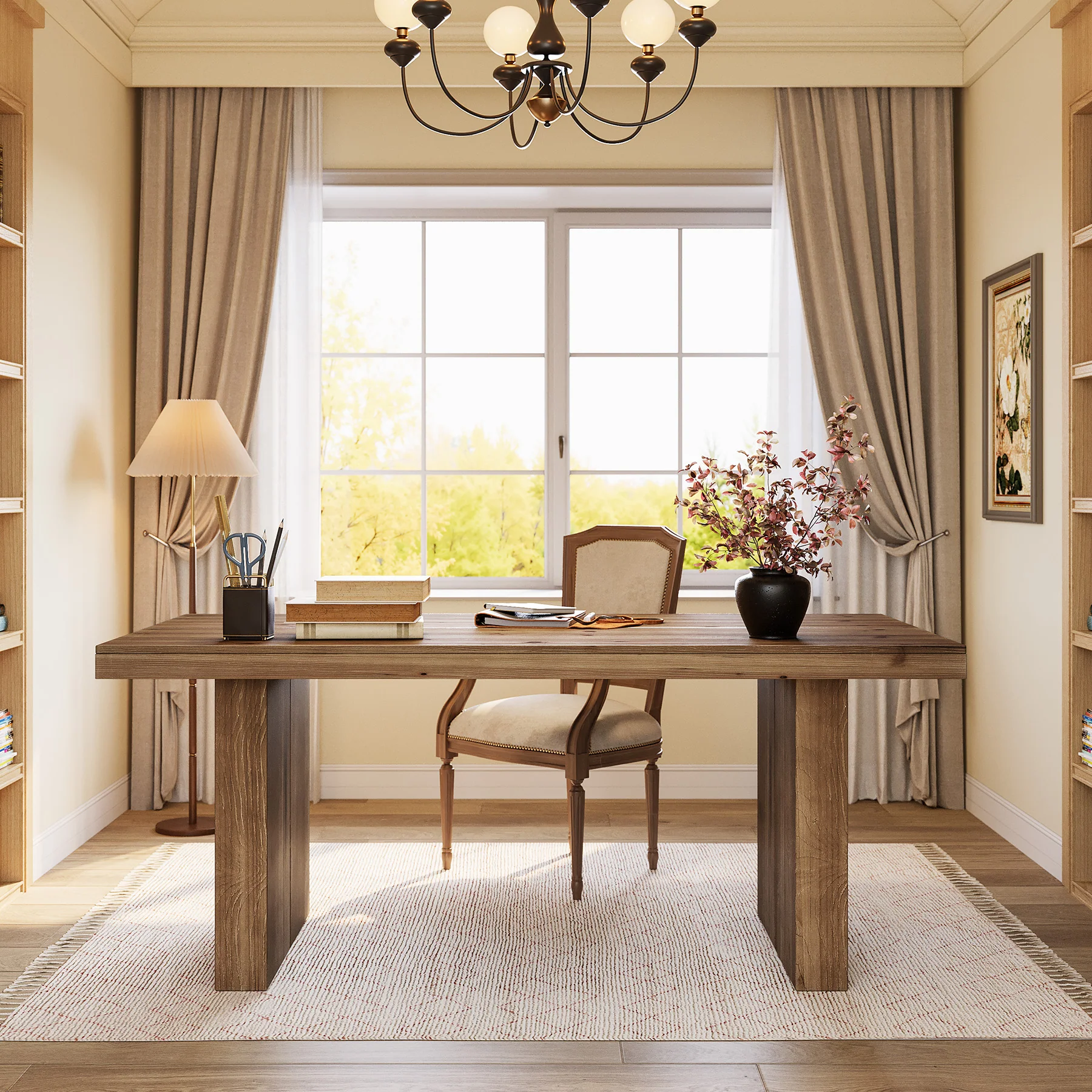 Tribesigns 63-Inch Solid Wood Executive Desk with Spacious Tabletop and Sturdy Wooden Legs, Farmhouse Computer Desk for Home Office Study and Workstation - Image 6