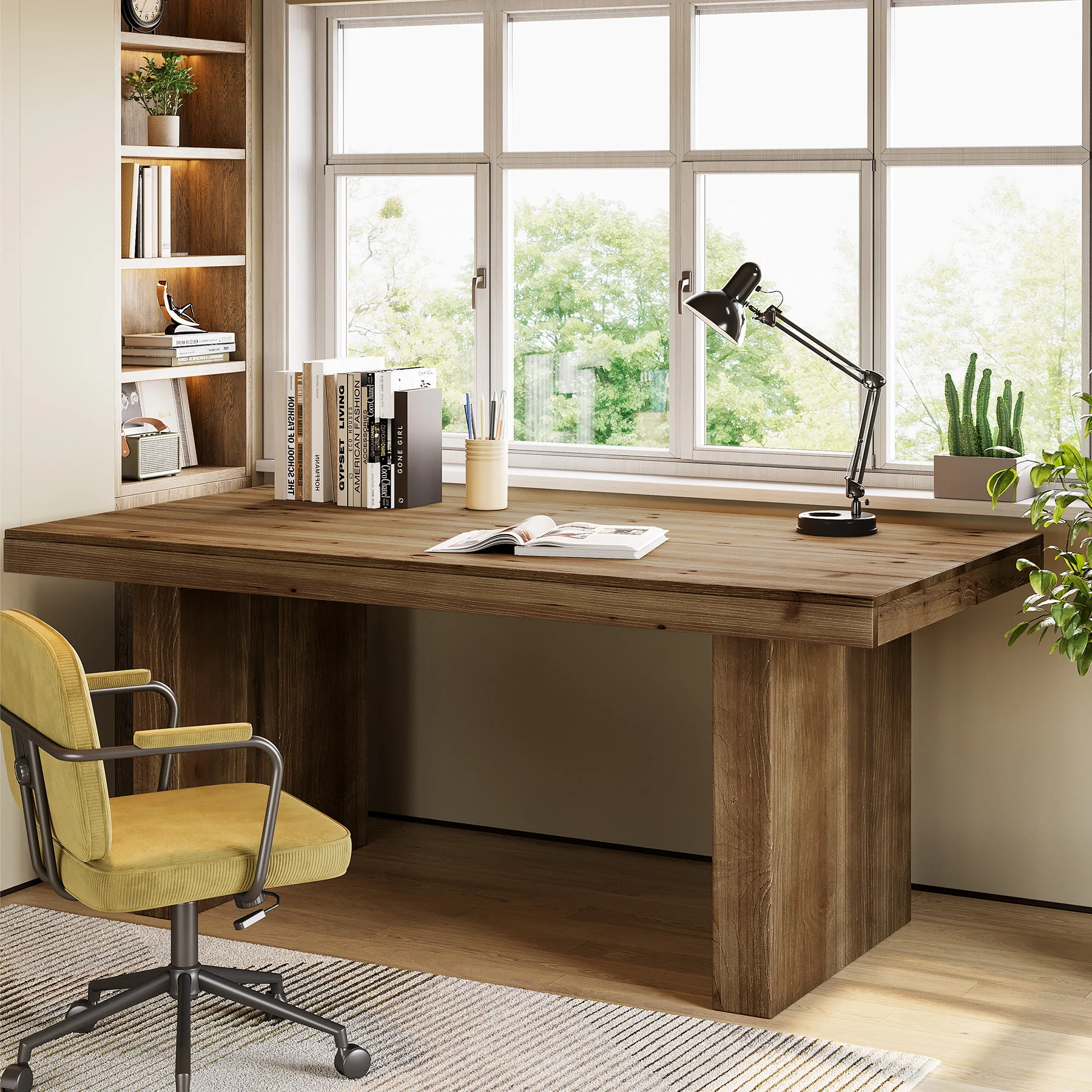 Tribesigns 63-Inch Solid Wood Executive Desk with Spacious Tabletop and Sturdy Wooden Legs, Farmhouse Computer Desk for Home Office Study and Workstation - Image 8