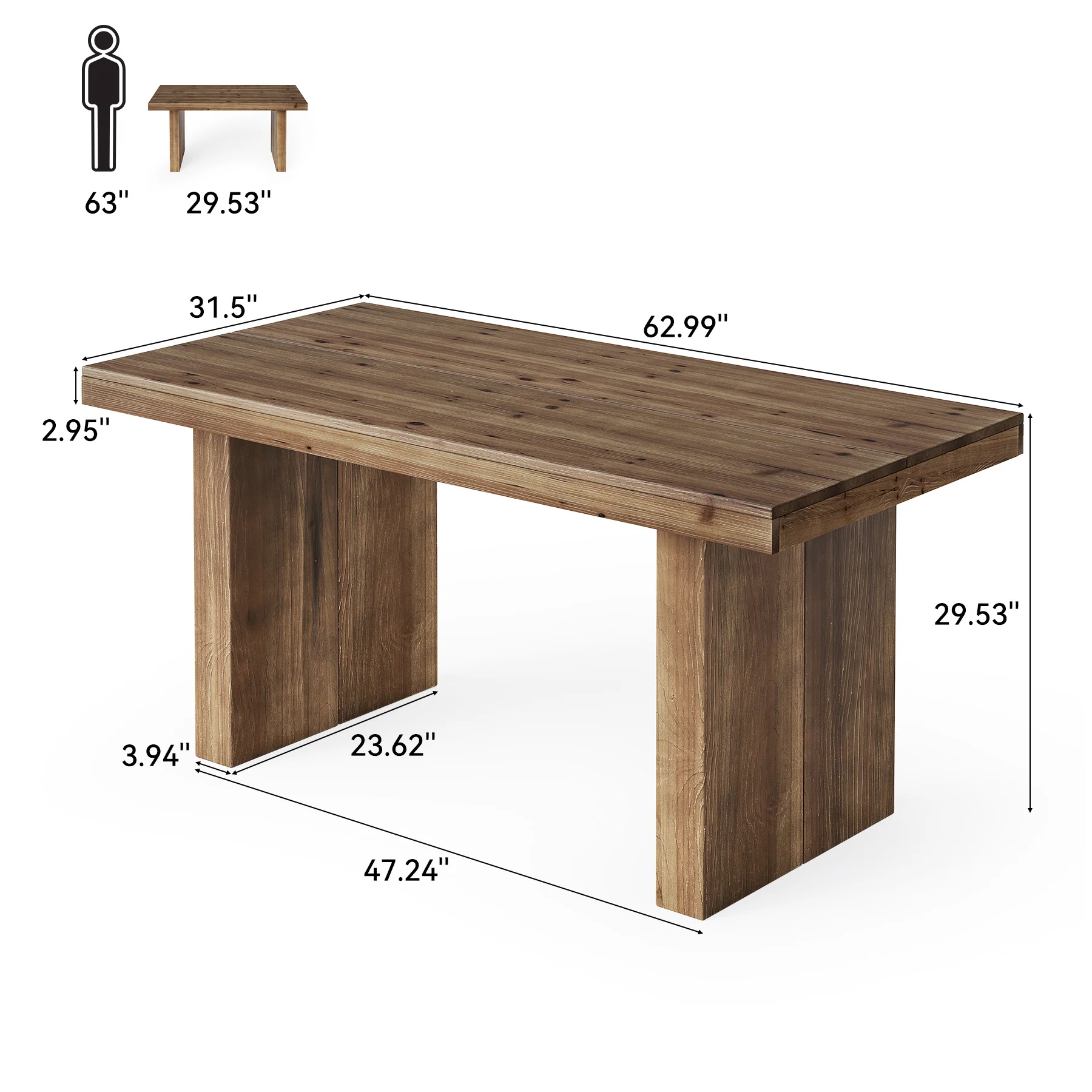 Tribesigns 63-Inch Solid Wood Dining Table for 4-6 People, Farmhouse Rectangle Kitchen Table with Heavy-Duty Wooden Legs for Dining Room - Image 2