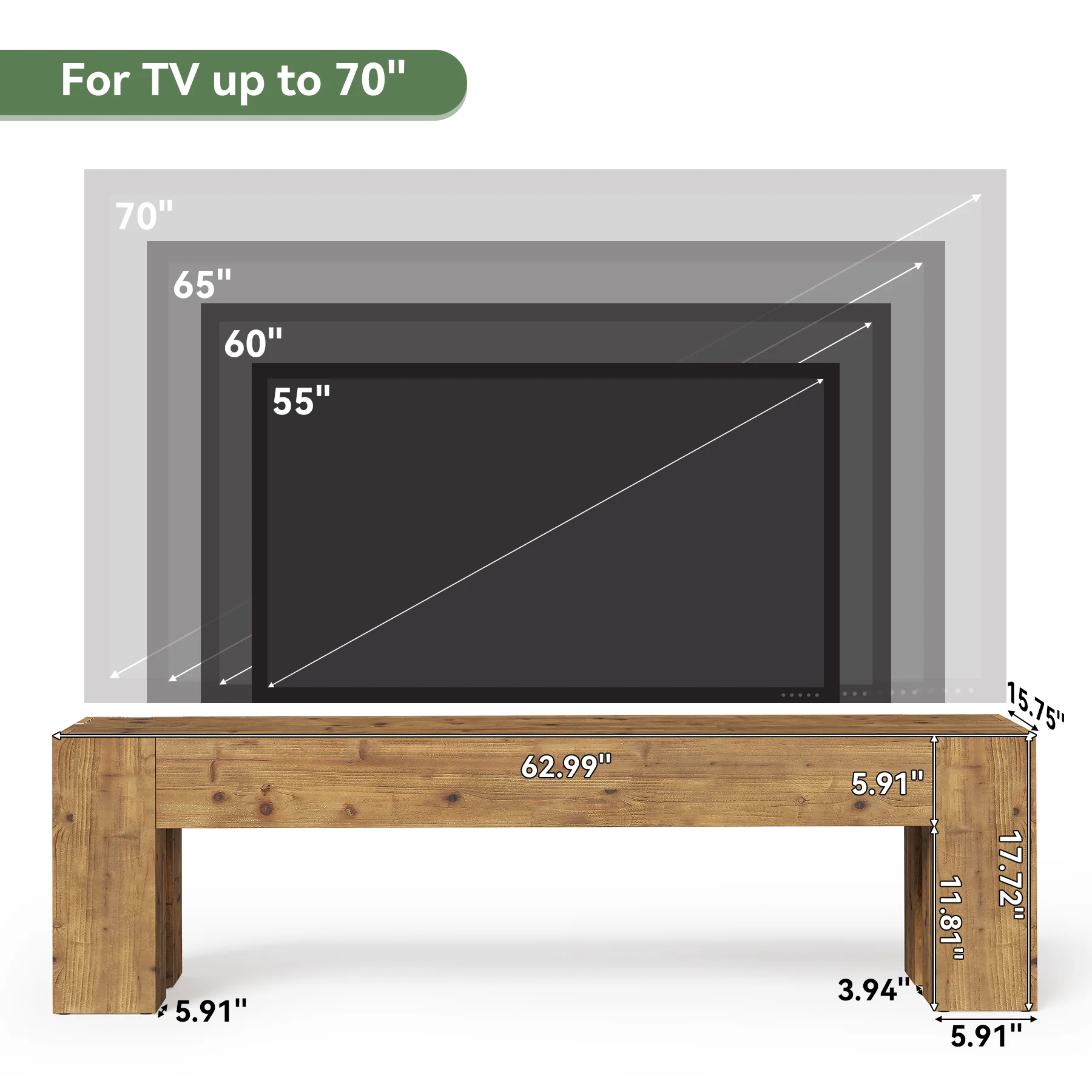Tribesigns 63-Inch Solid Wood TV Stand for TVs up to 70 Inches, Rustic Farmhouse Media Console for Living Room and Bedroom - Image 2