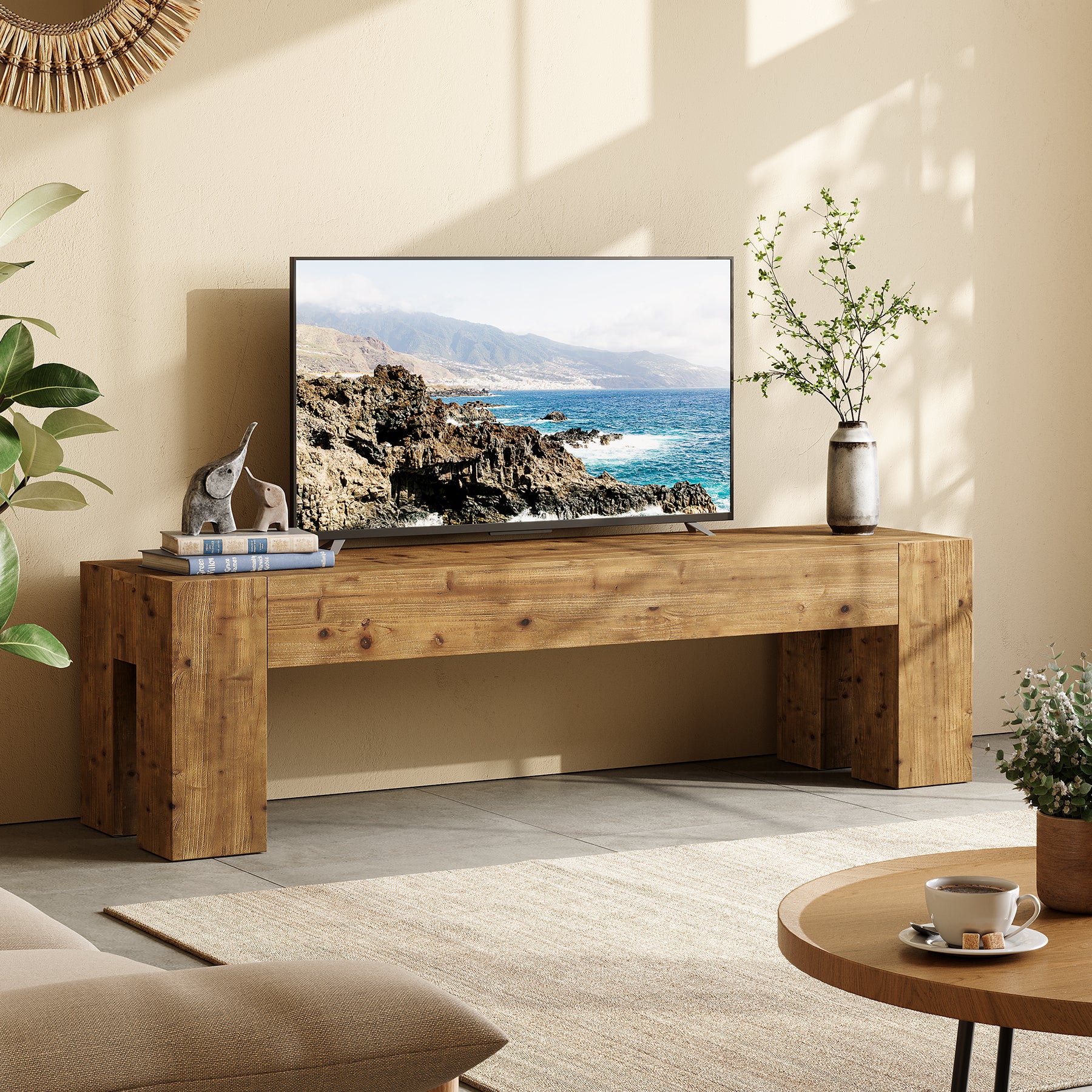 Tribesigns 63-Inch Solid Wood TV Stand for TVs up to 70 Inches, Rustic Farmhouse Media Console for Living Room and Bedroom - Image 6