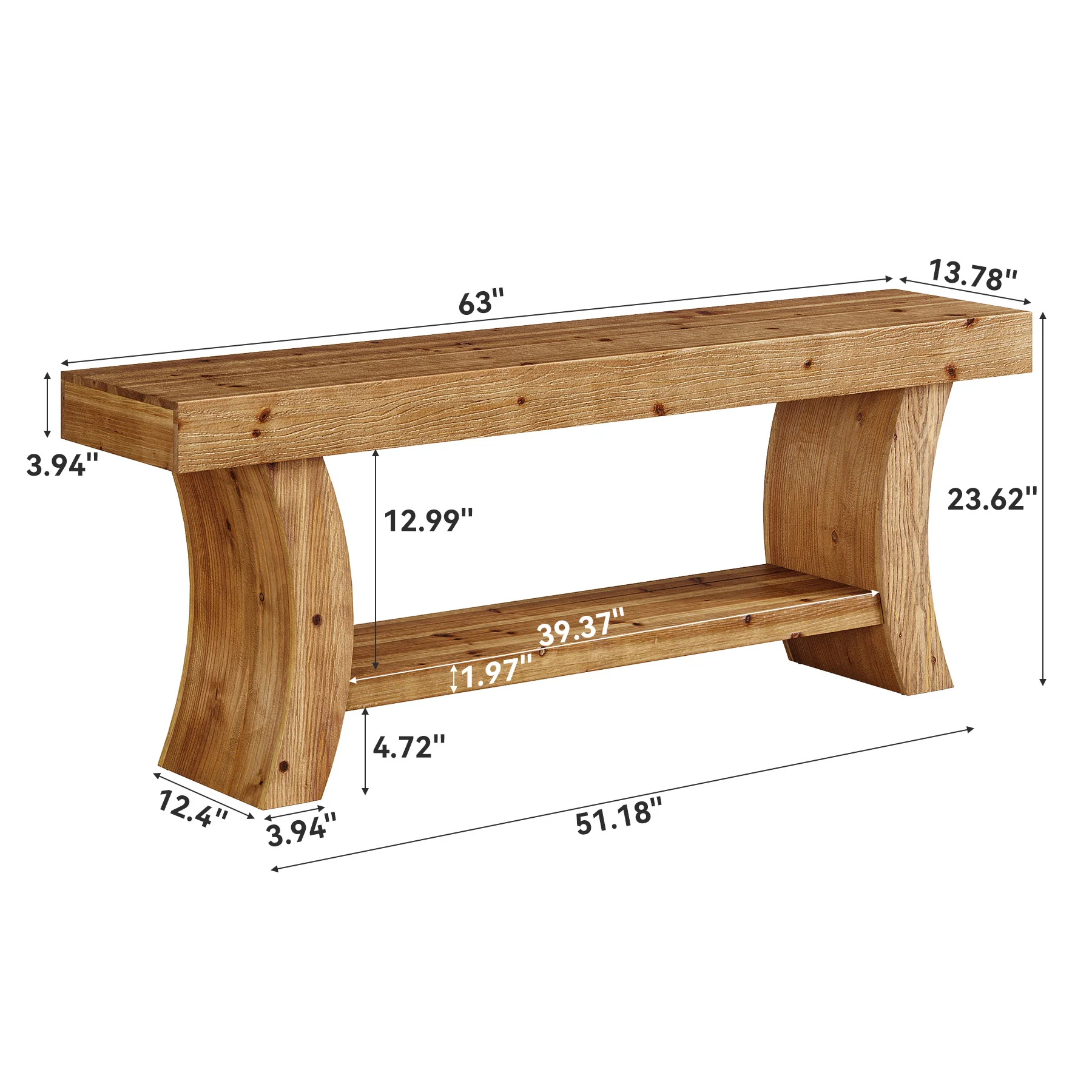 Tribesigns 63-Inch Solid Wood Console Table with Curved Legs and Storage Shelf, Farmhouse Sofa Table for Entryway Living Room and Behind Couch - Image 2