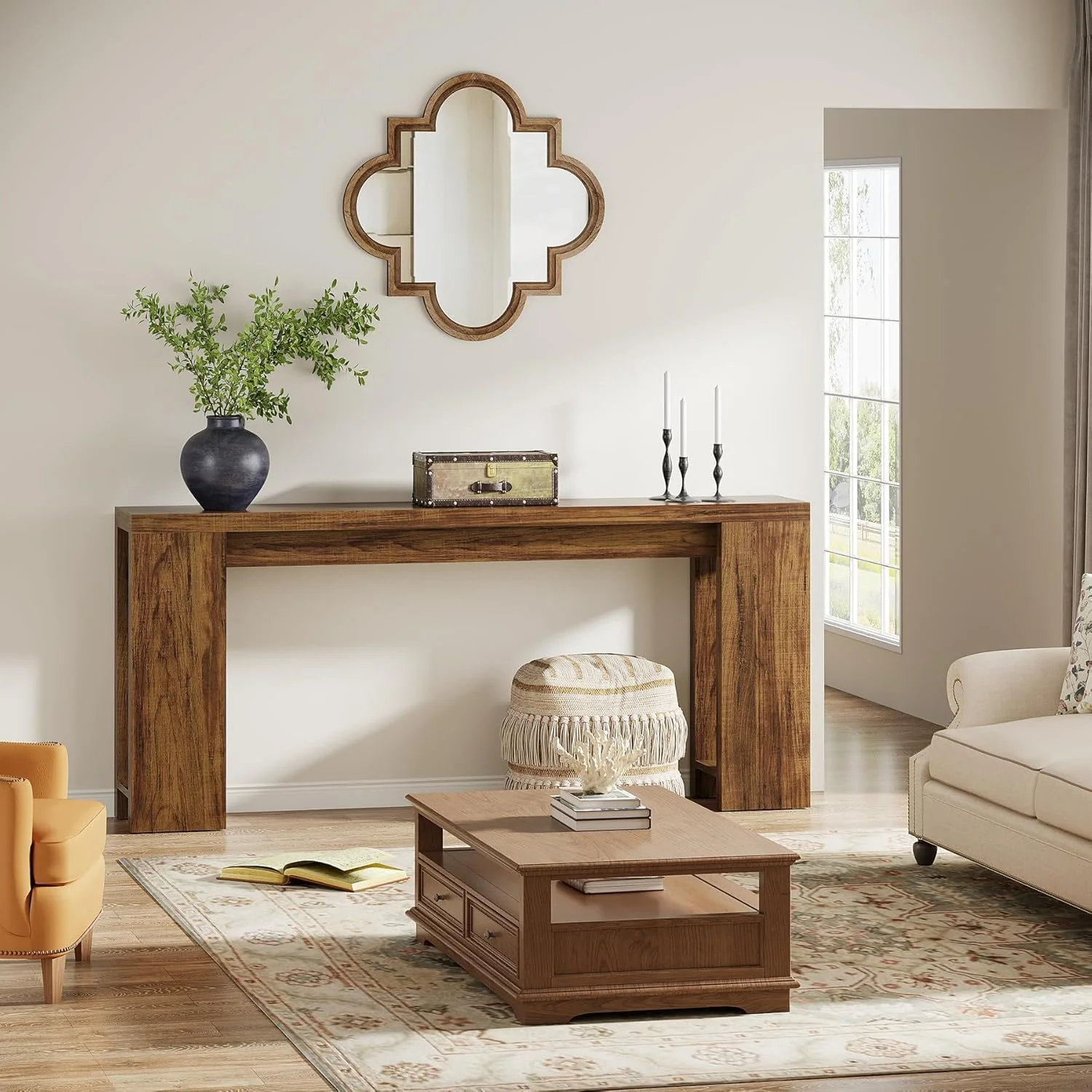 63" Rustic Farmhouse Console Table - Entryway & Sofa Table with Storage - Image 3