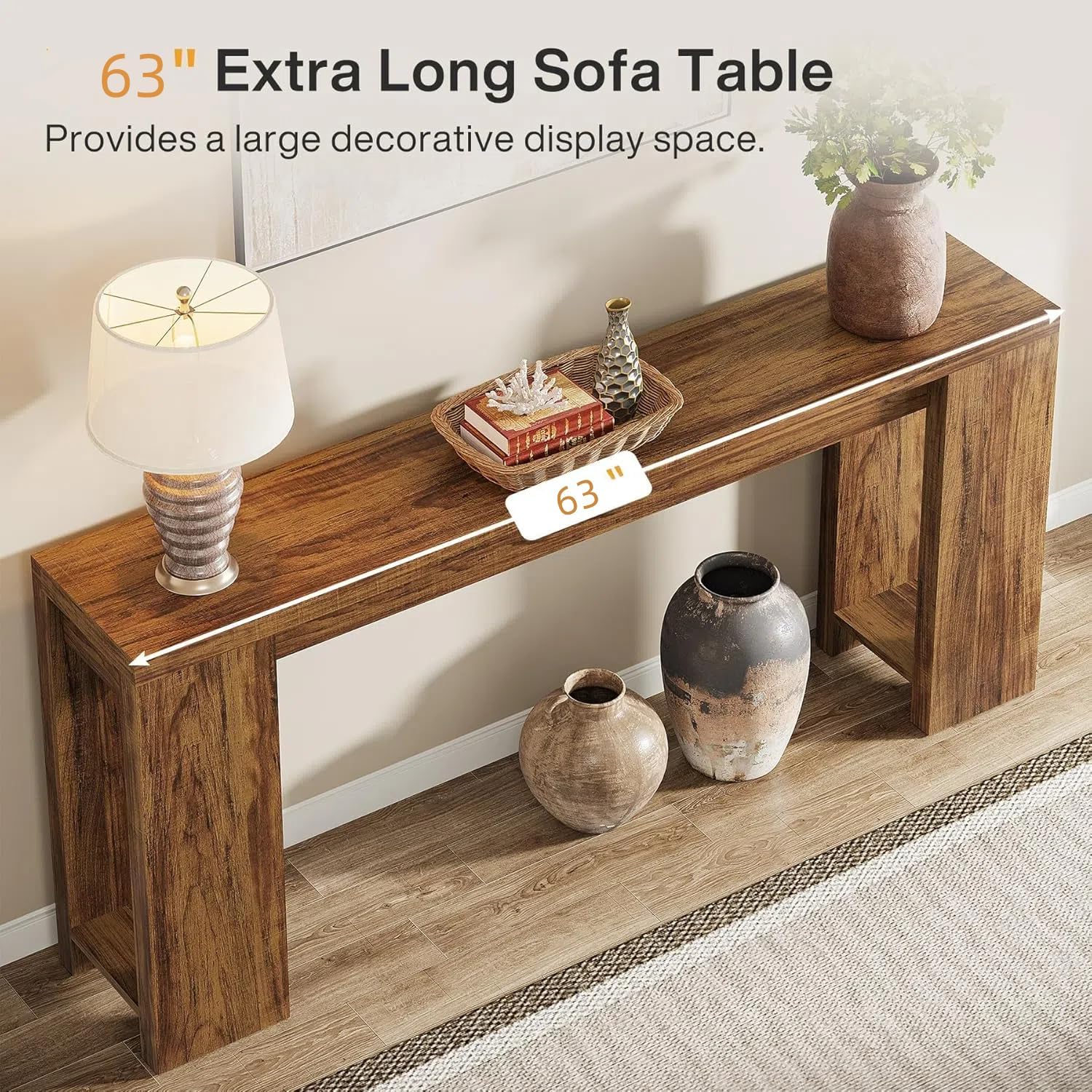 63" Rustic Farmhouse Console Table - Entryway & Sofa Table with Storage - Image 5