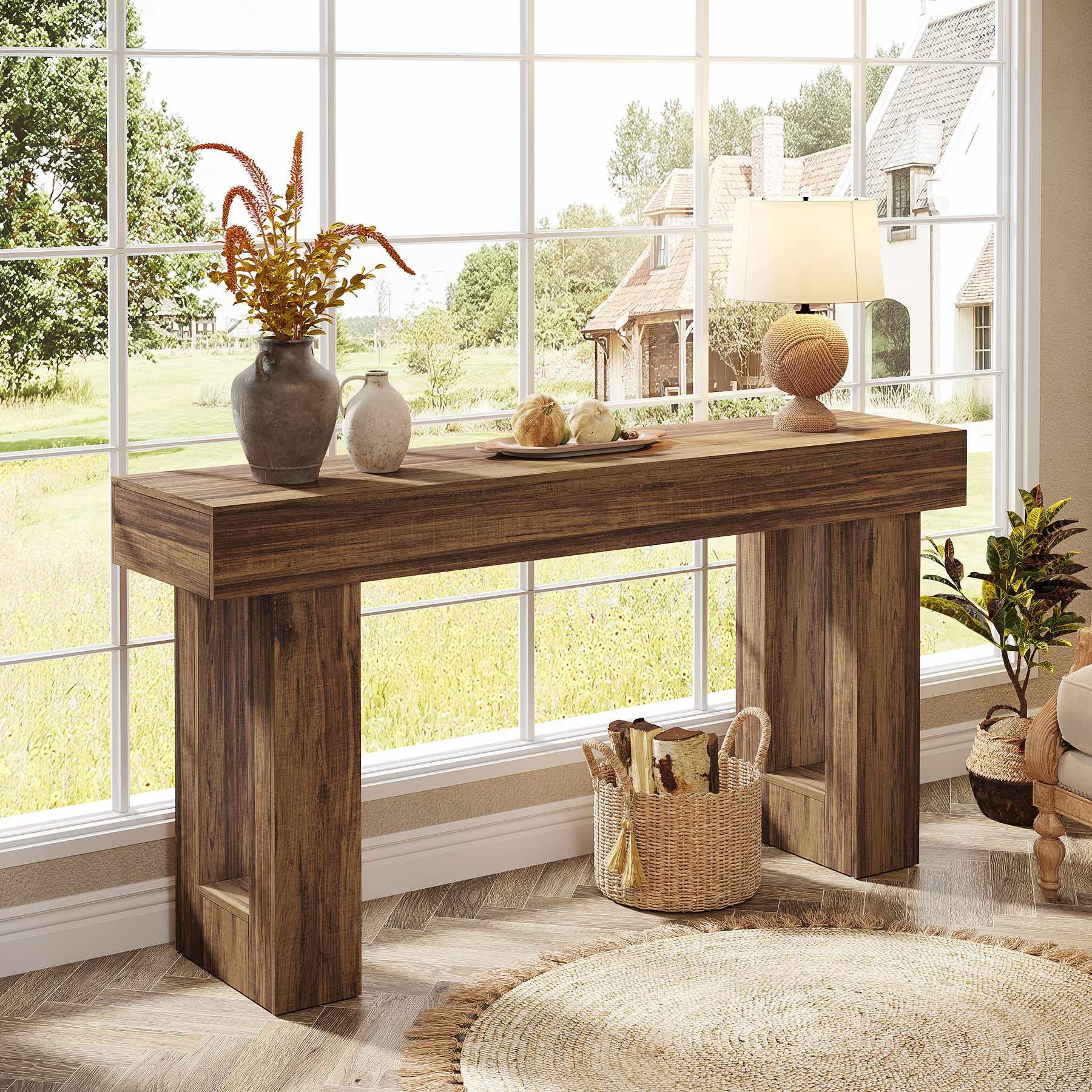 63" Rustic Wood Console Table - Farmhouse Sofa Table - Image 3