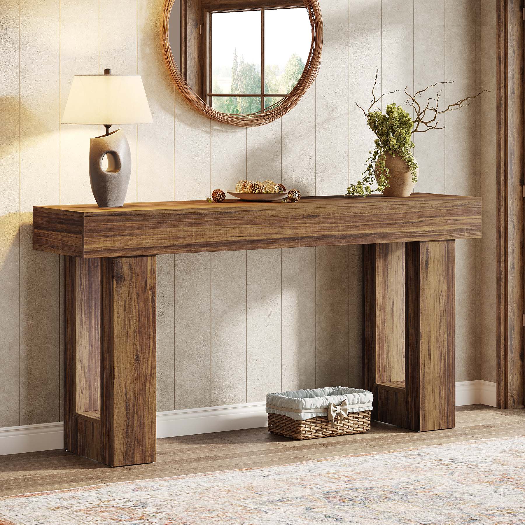 63" Rustic Wood Console Table - Farmhouse Sofa Table - Image 4