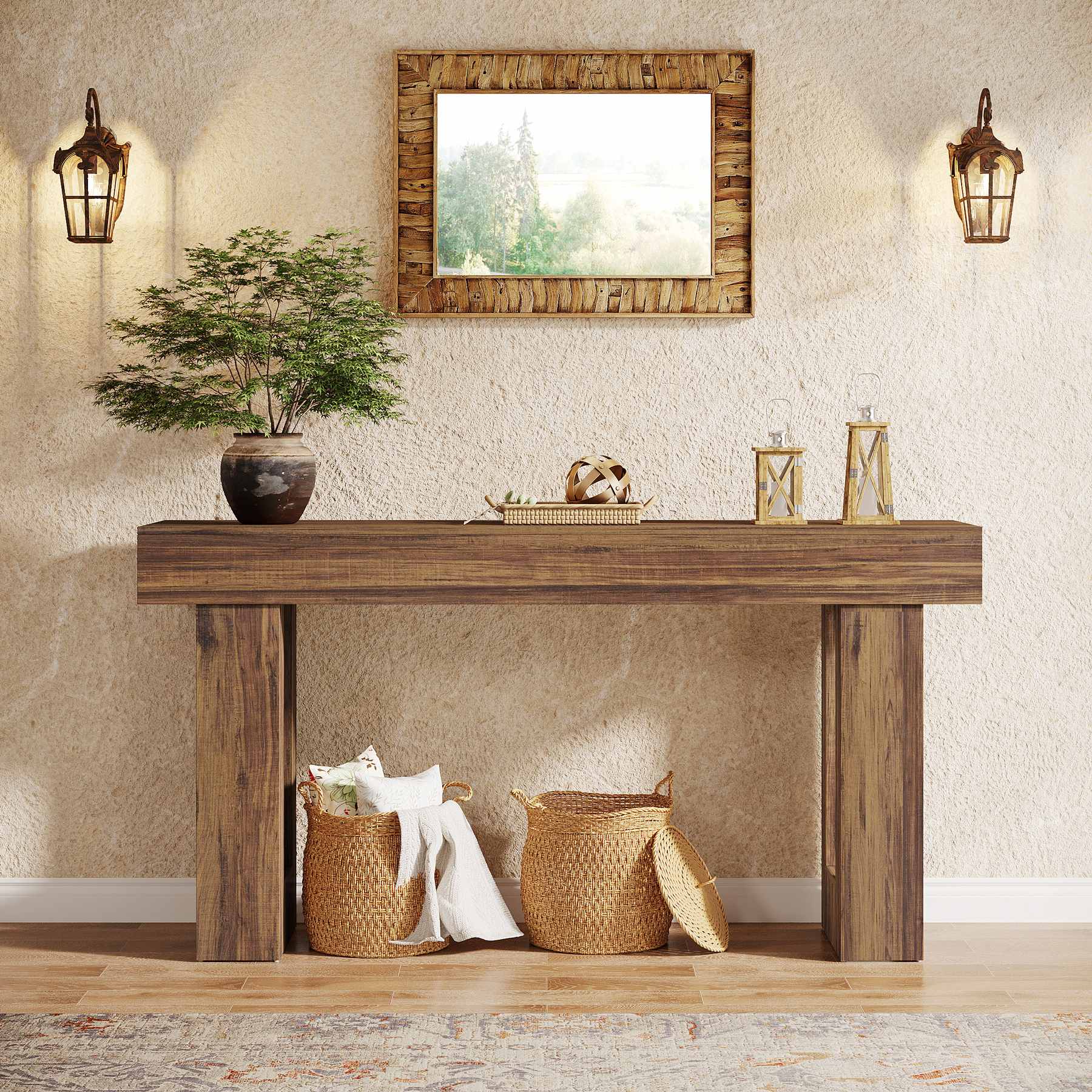 63" Rustic Wood Console Table - Farmhouse Sofa Table - Image 5