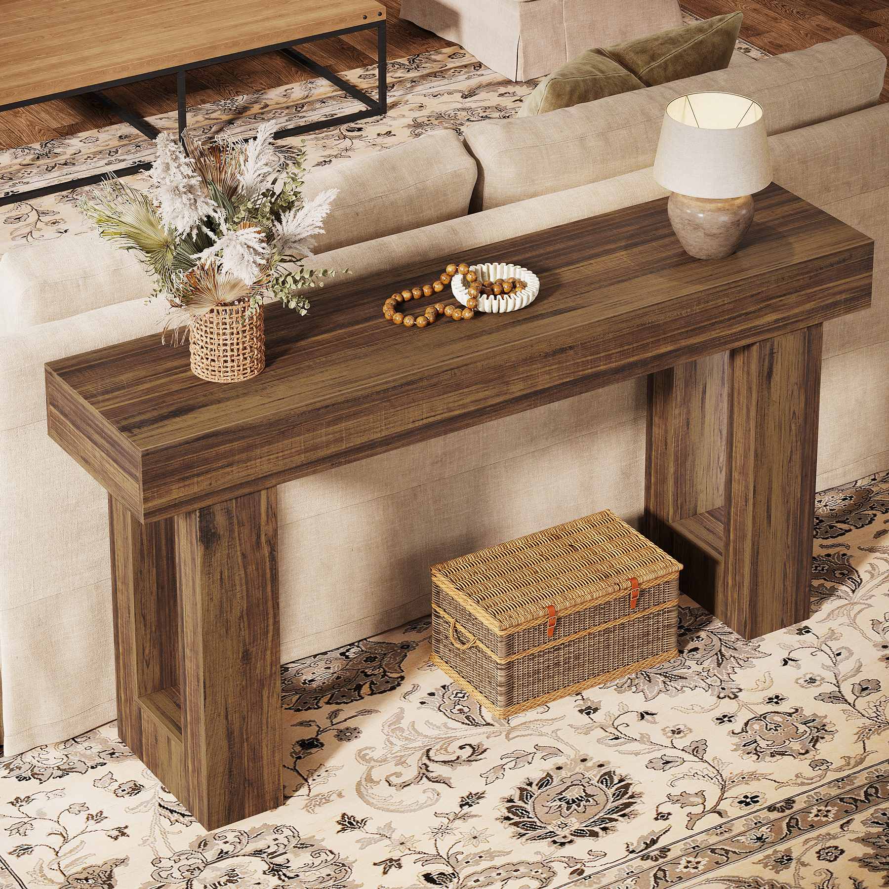 63" Rustic Wood Console Table - Farmhouse Sofa Table - Image 6